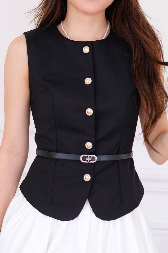 Senna Round Neck Vest Top (Black)