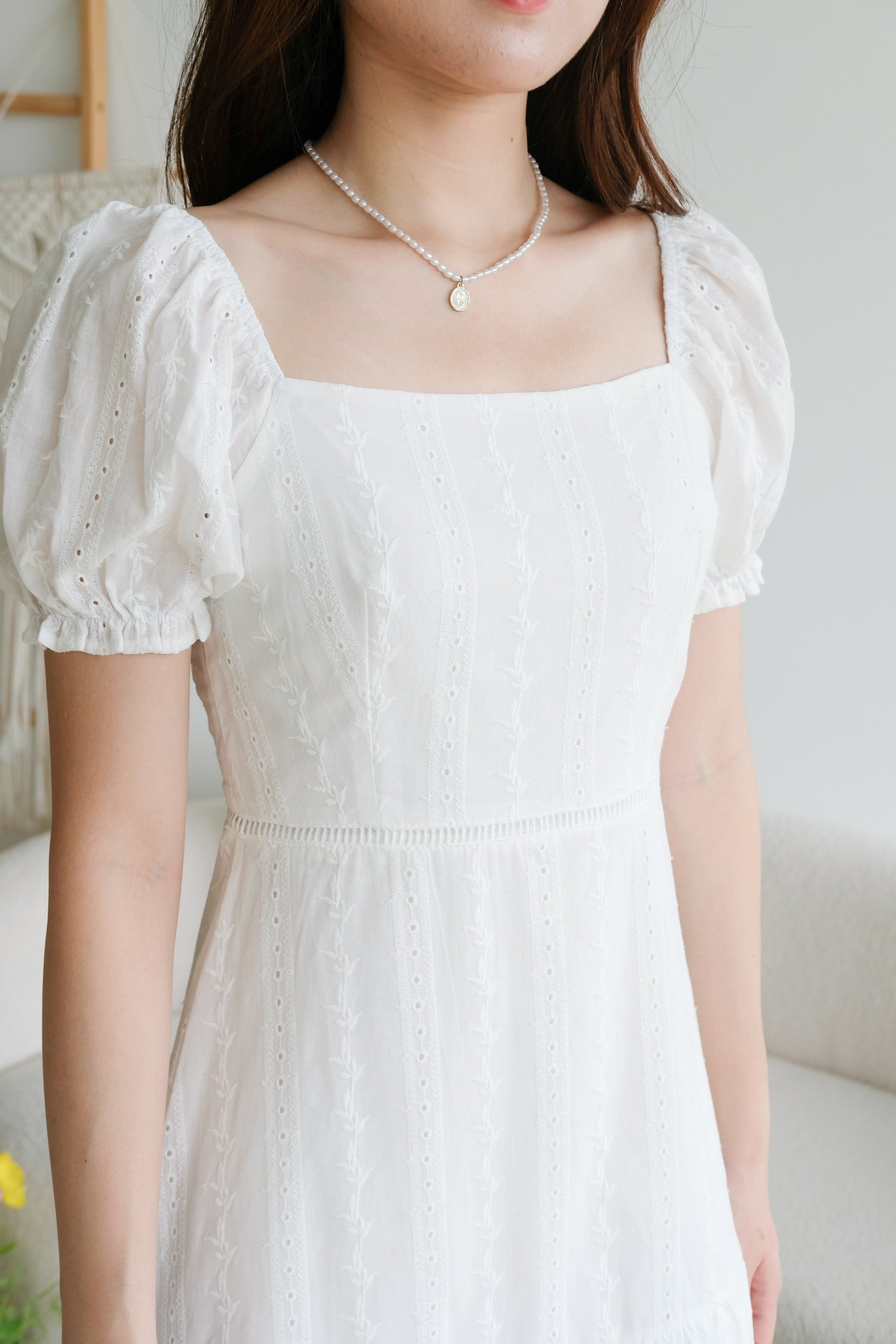 Evelyn Eyelet Ruffle Dress (White)