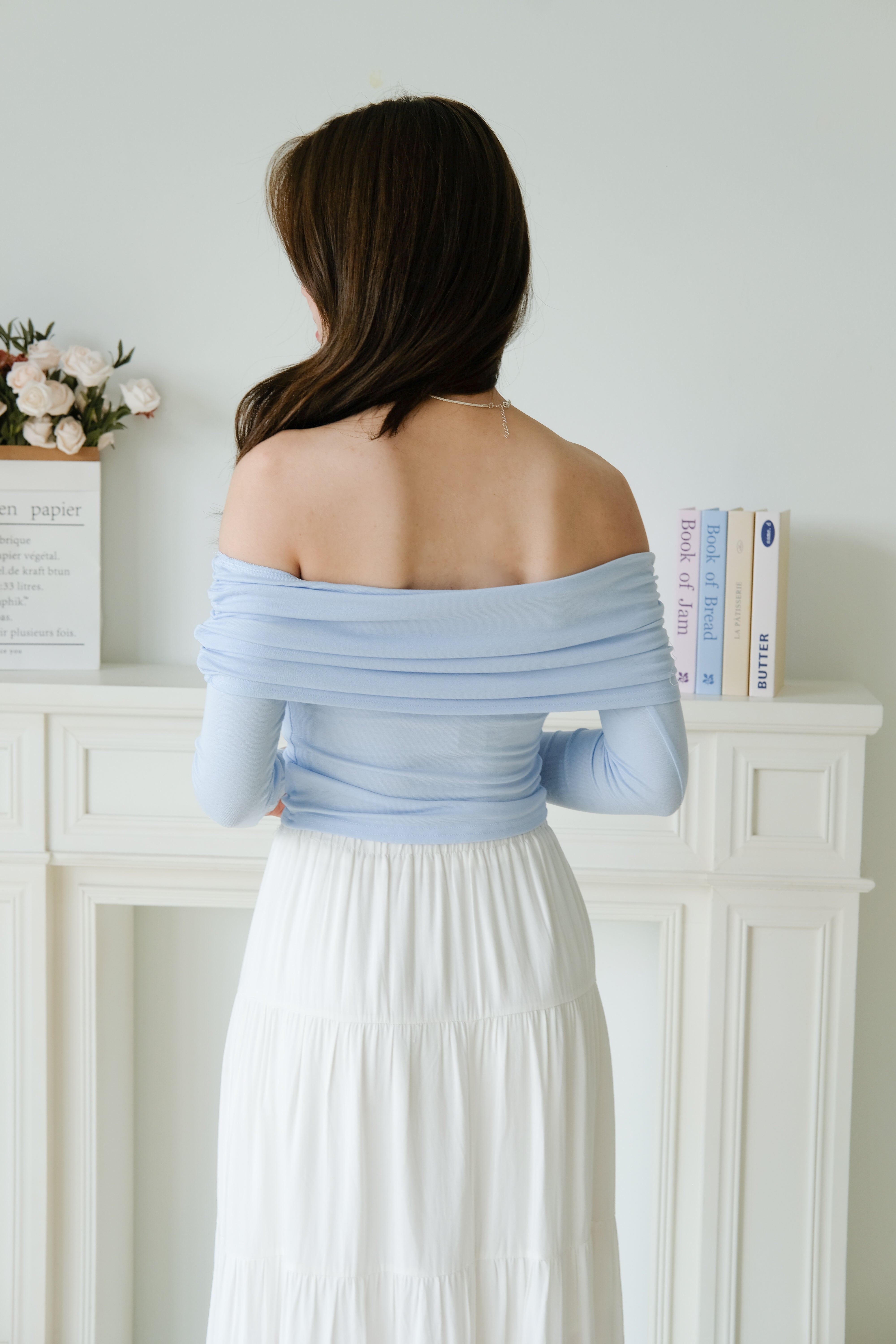 Juliette Overlap Off Shoulder Top (Baby Blue)