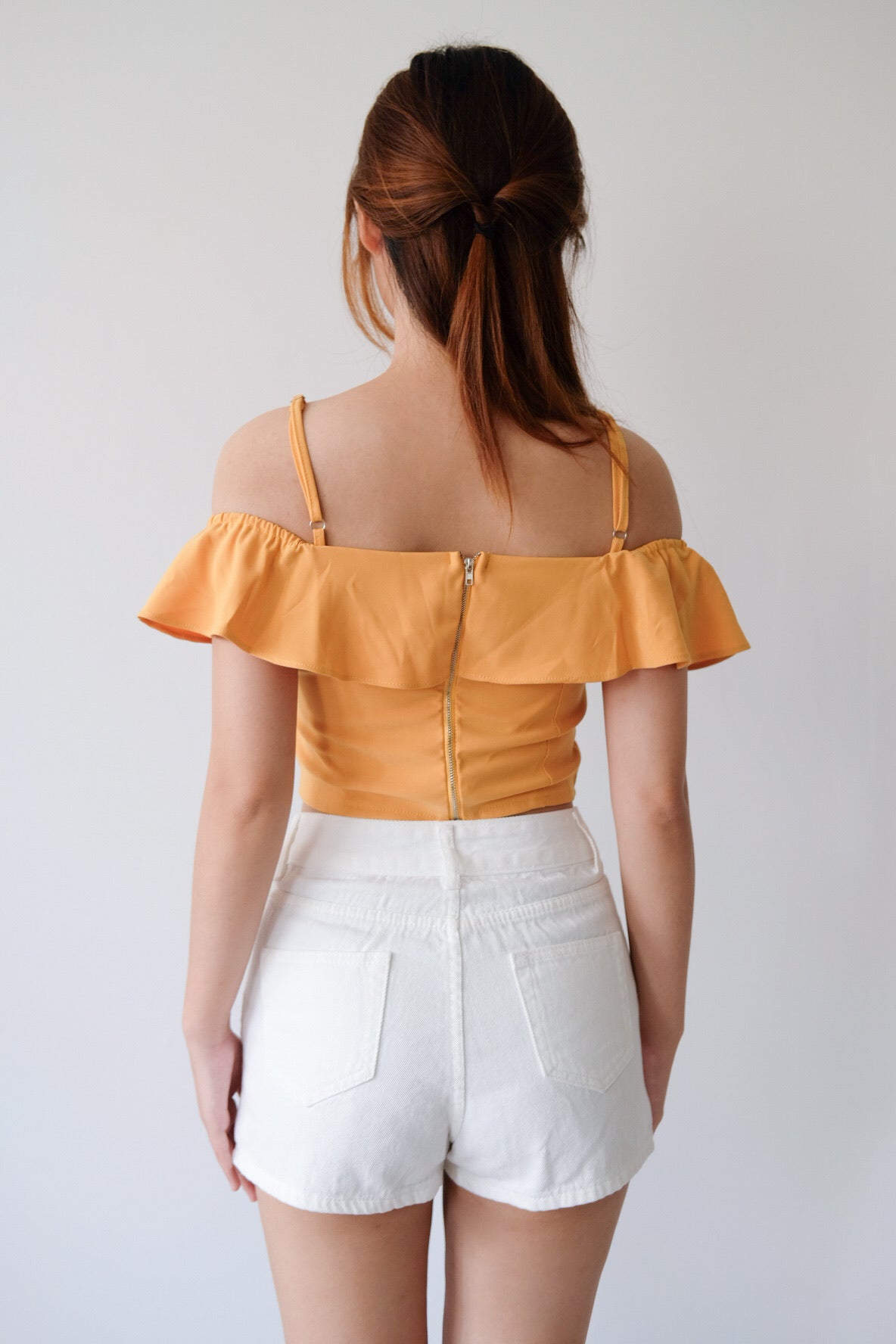 Orange Ruffle Strap Off-Shoulder Top