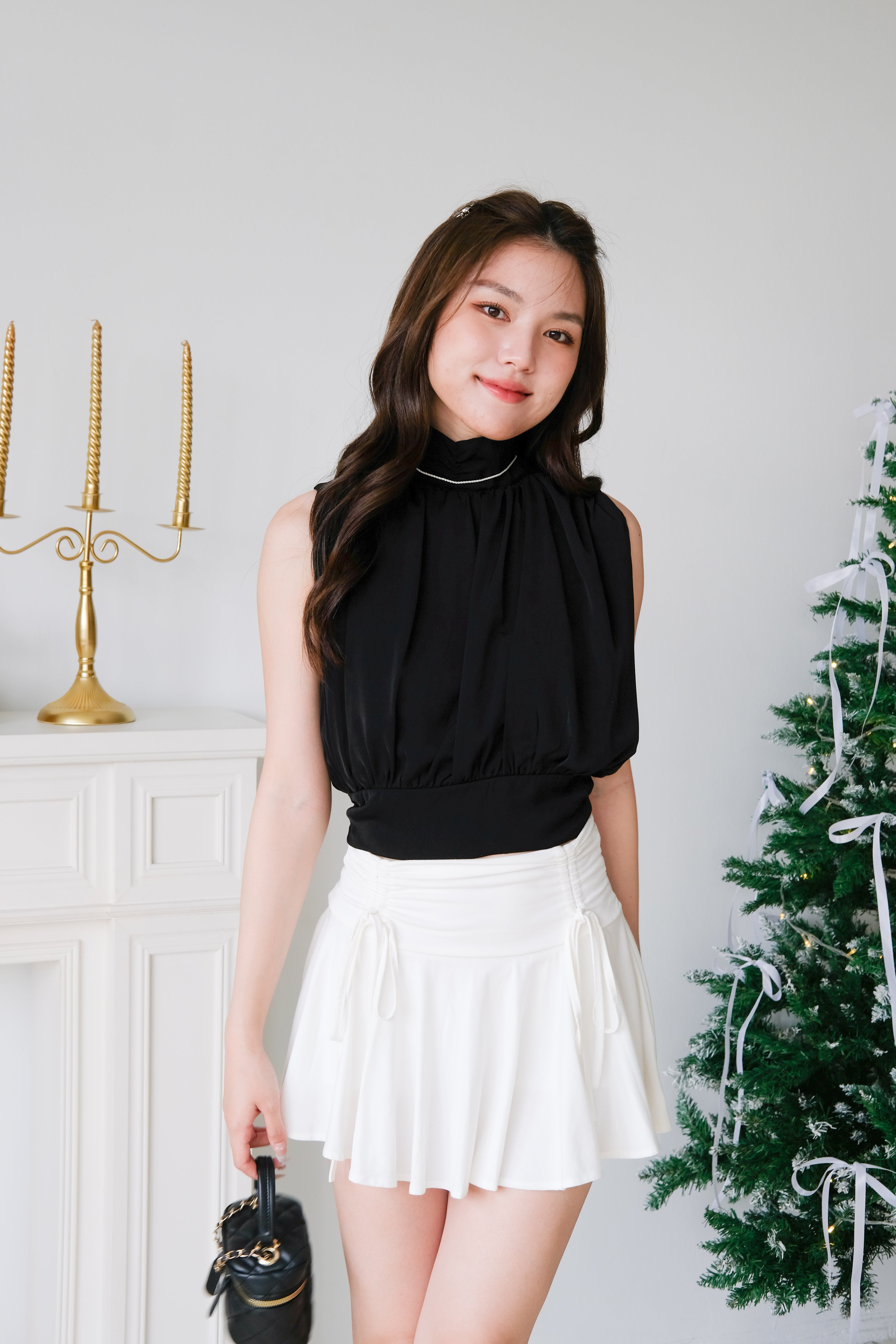 Gabine High Neck Ruched Top (Black)