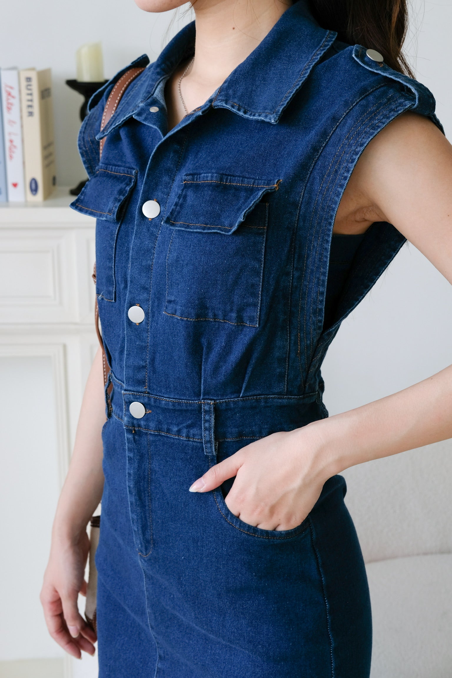 Colette Collared Denim Dress (Dark Blue)