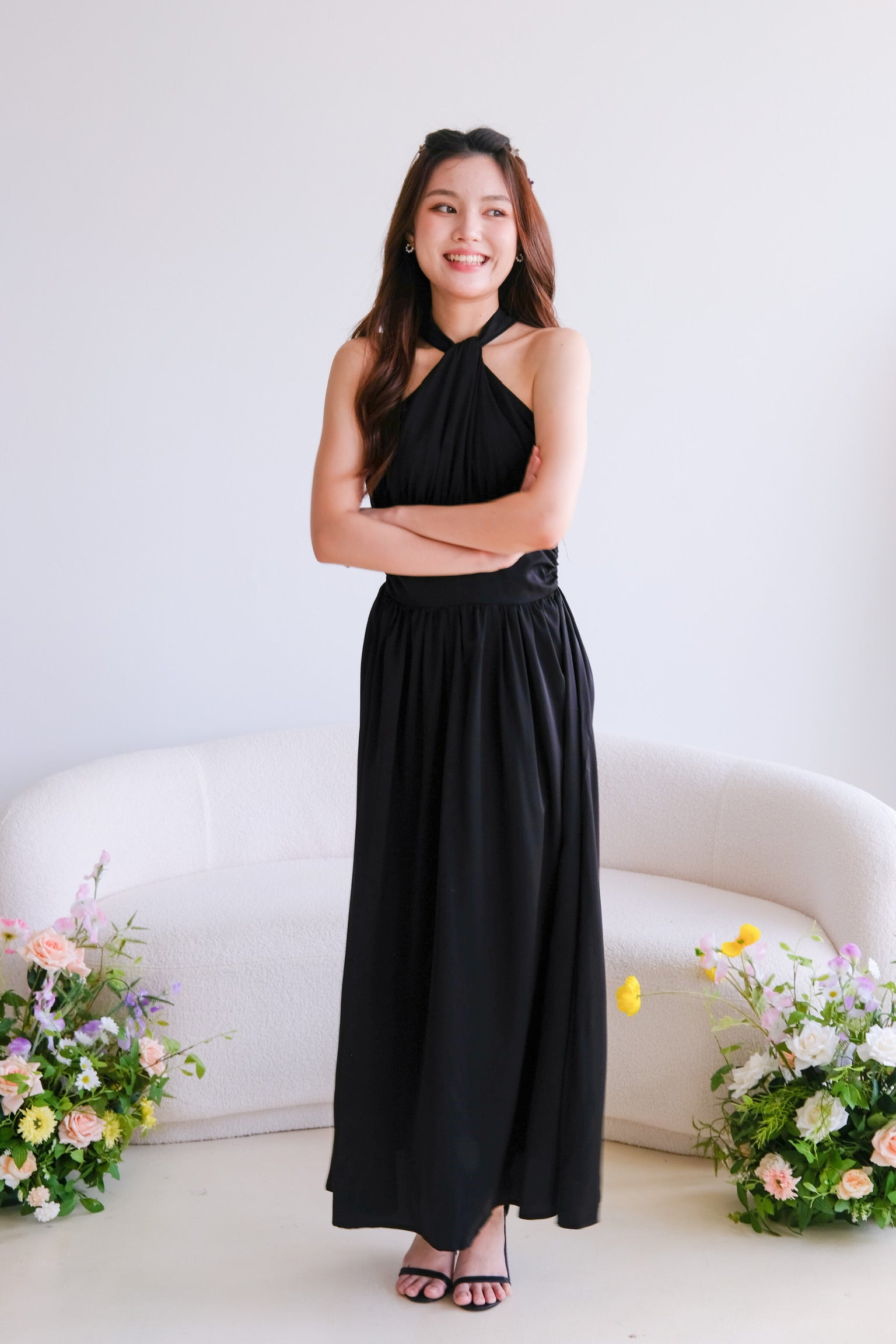 Fiona Halter Flare Maxi Dress (Black)