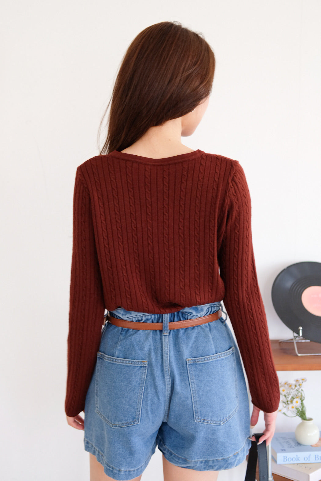 Sharlyn Cable Knit Cardigan (Maroon)