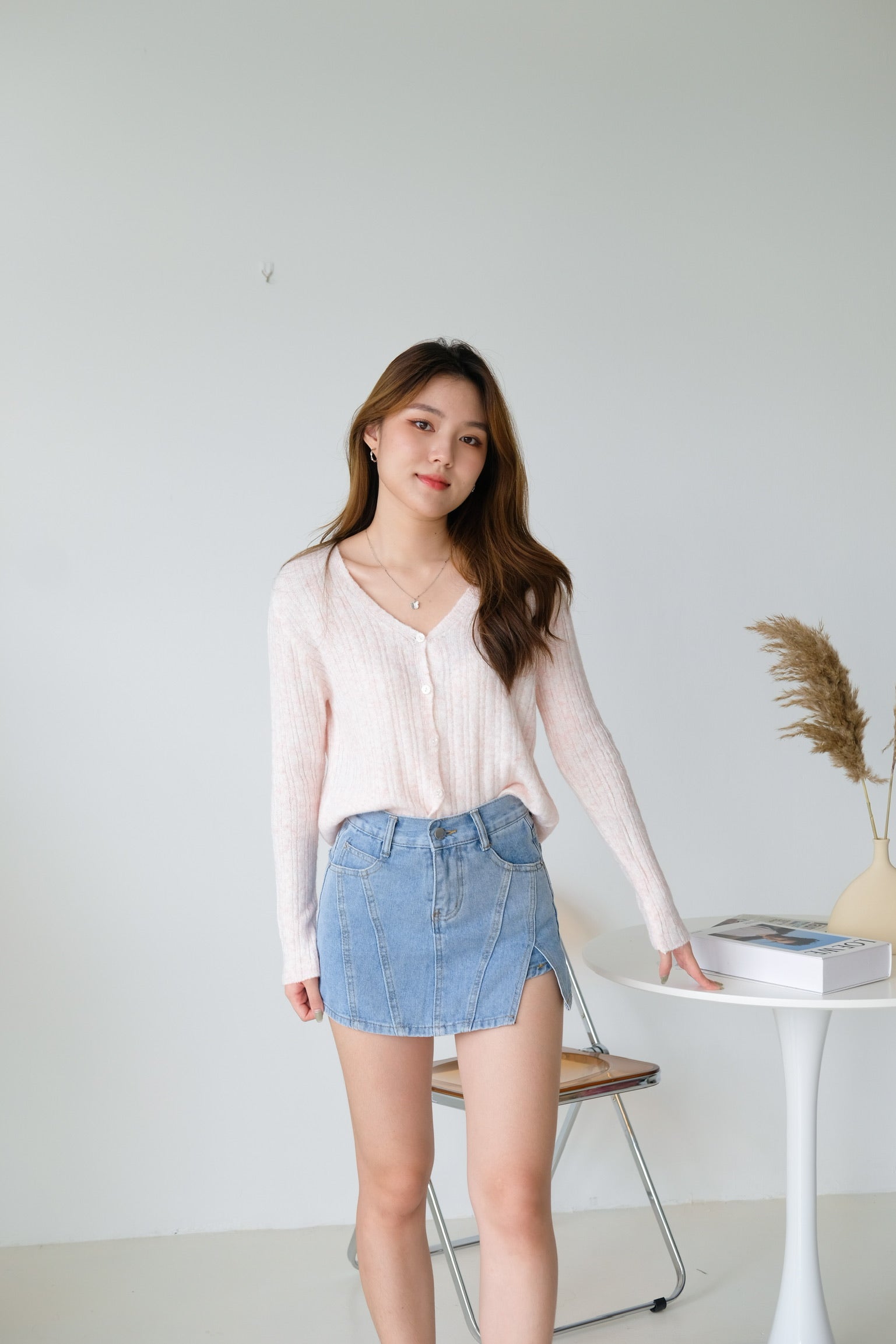 Lia Knit Cropped Cardigan (Light Pink)