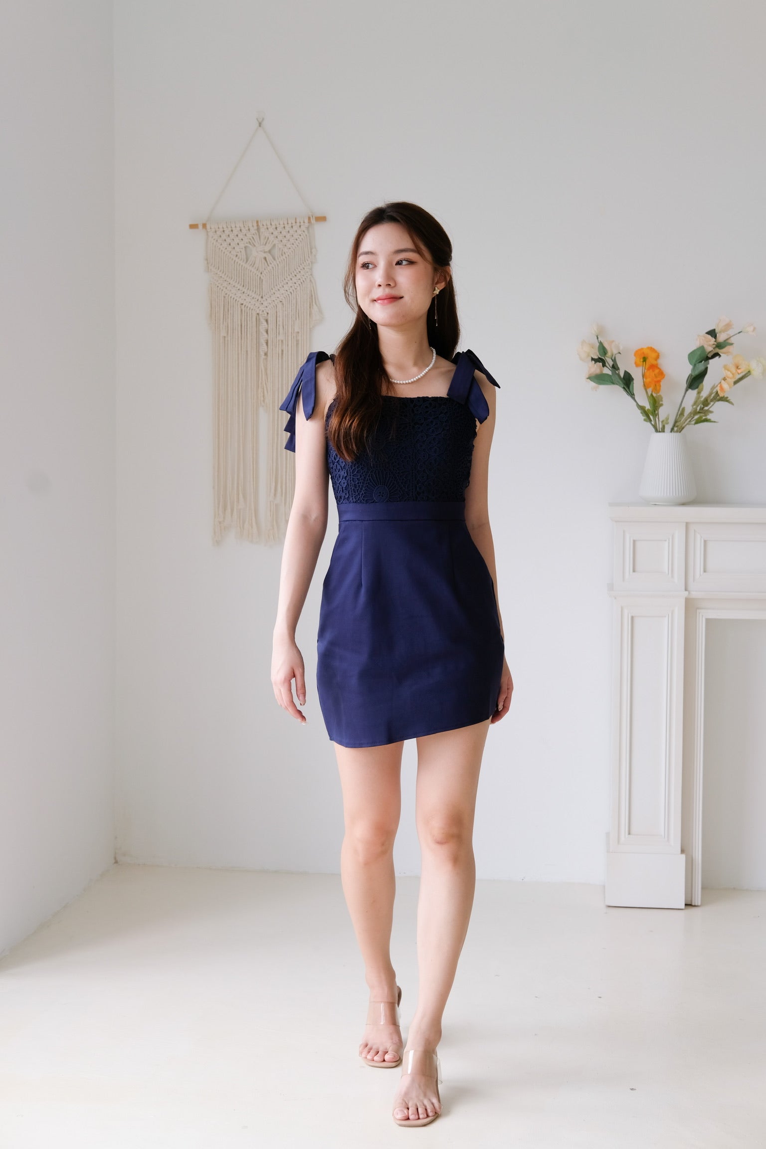 Leanne Crochet Asymmetrical Dress (Navy Blue)