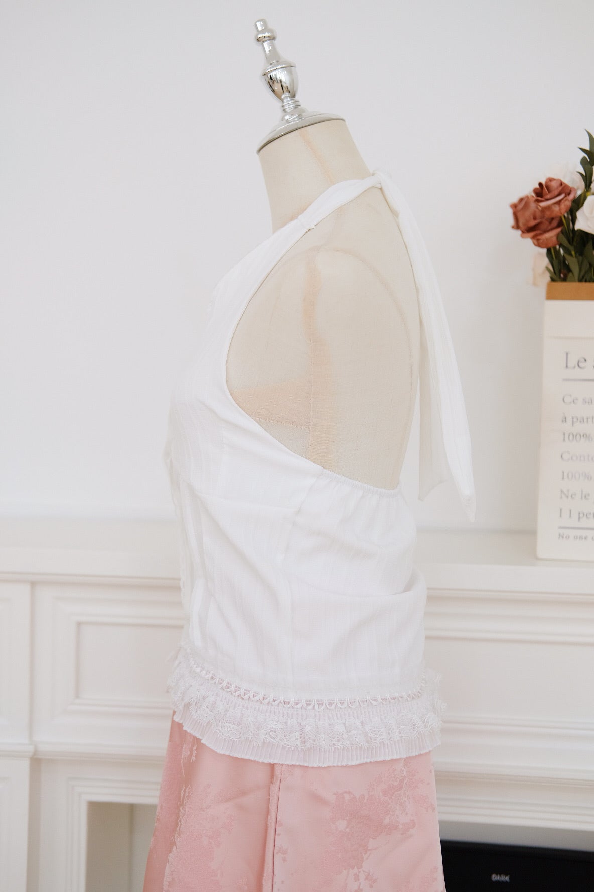 White Halter Ribbon Lace Top