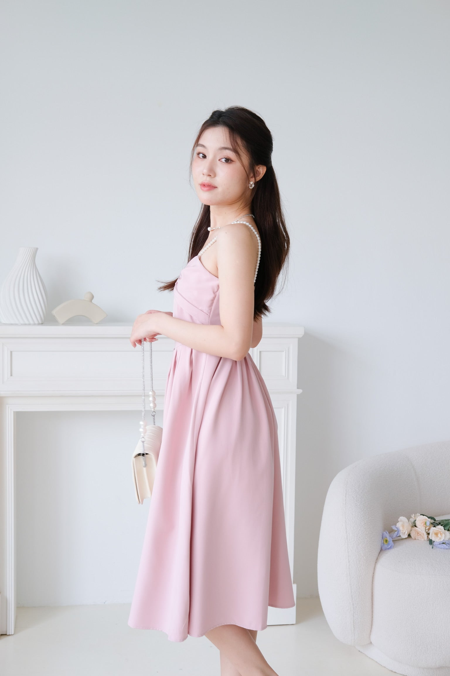 Mia Twist Sweetheart Pearl Midi Dress (Dusty Pink)