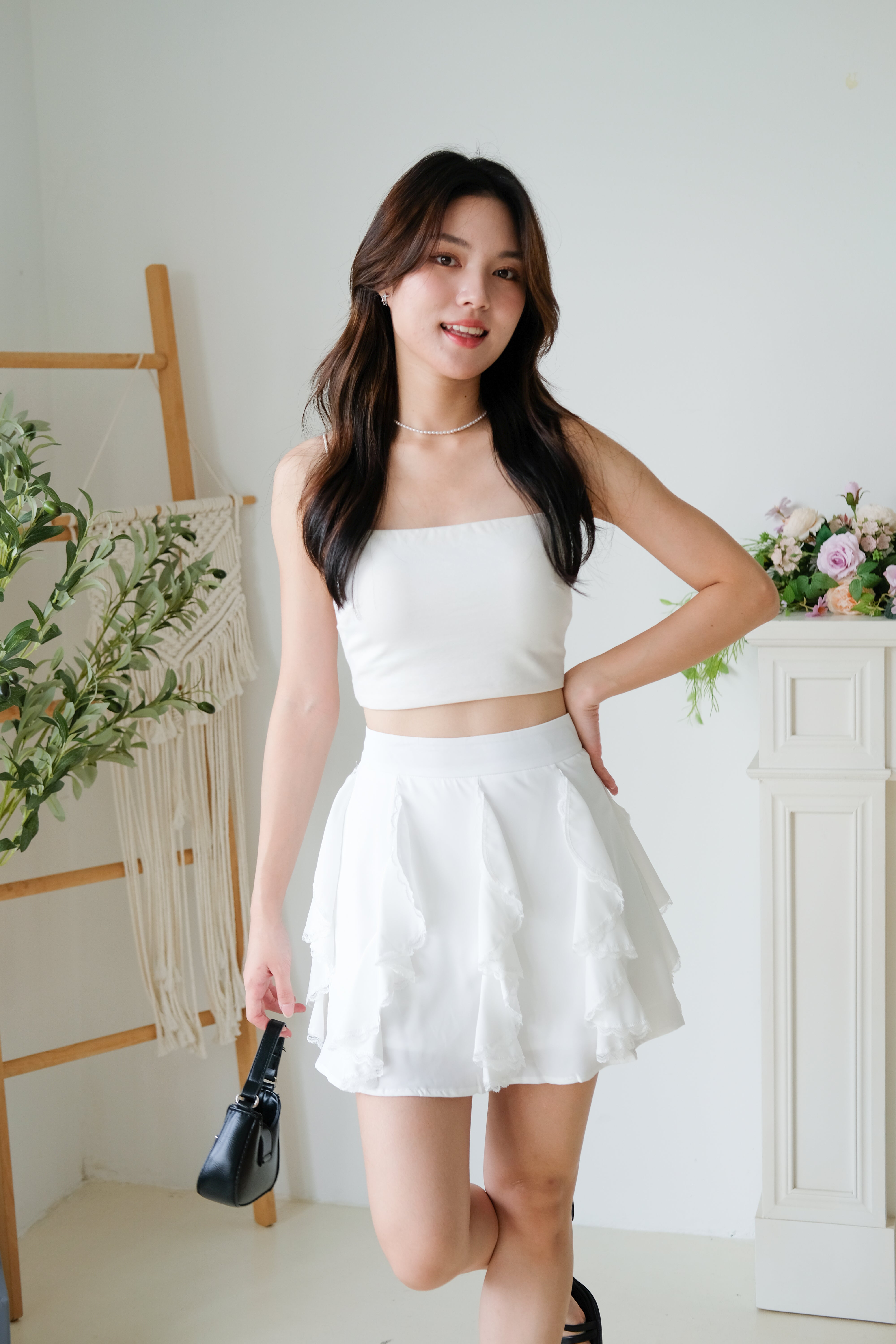 Winnie Ruffle Flare Skirt (White)