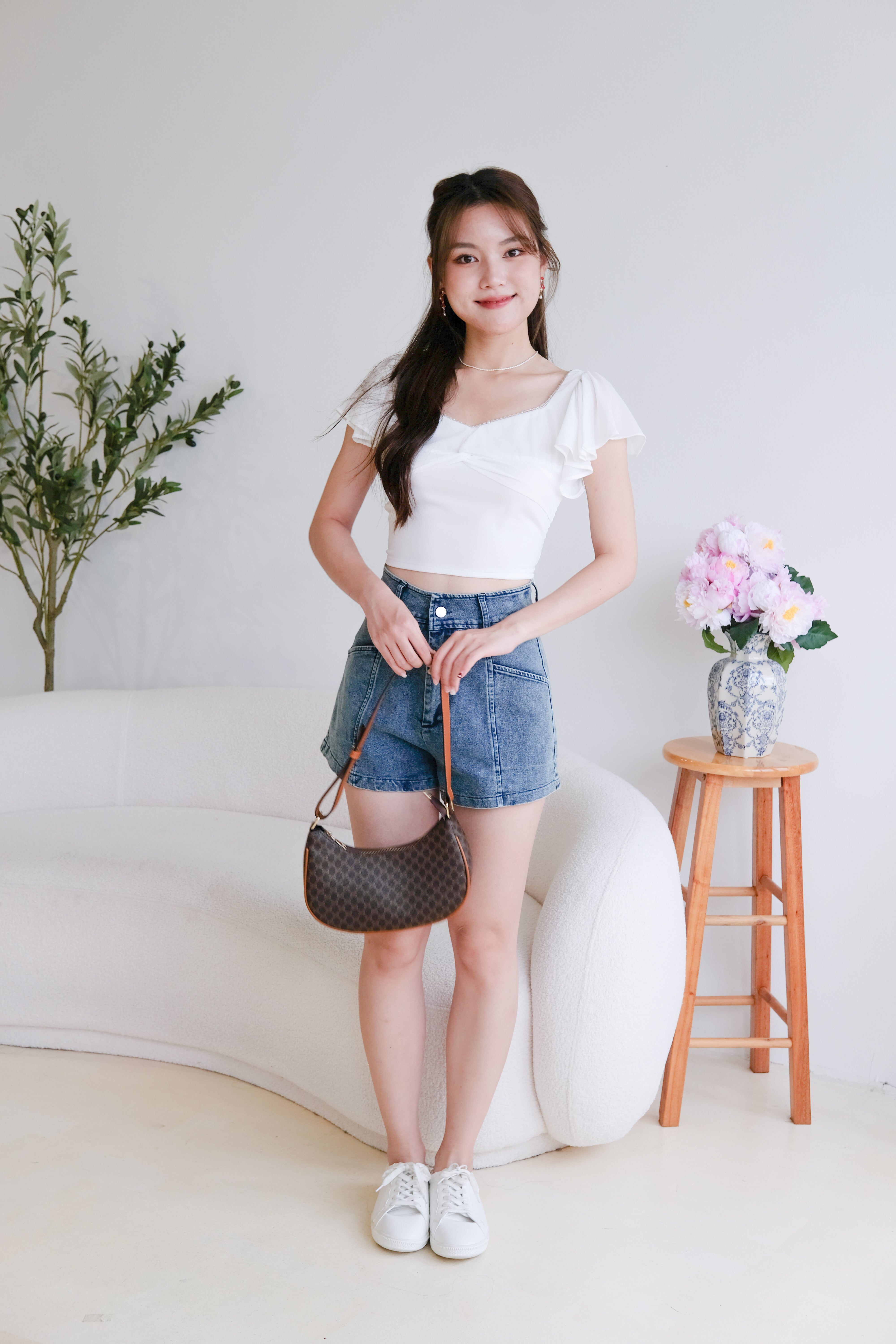 Lisette Flutter Crop Top (White)