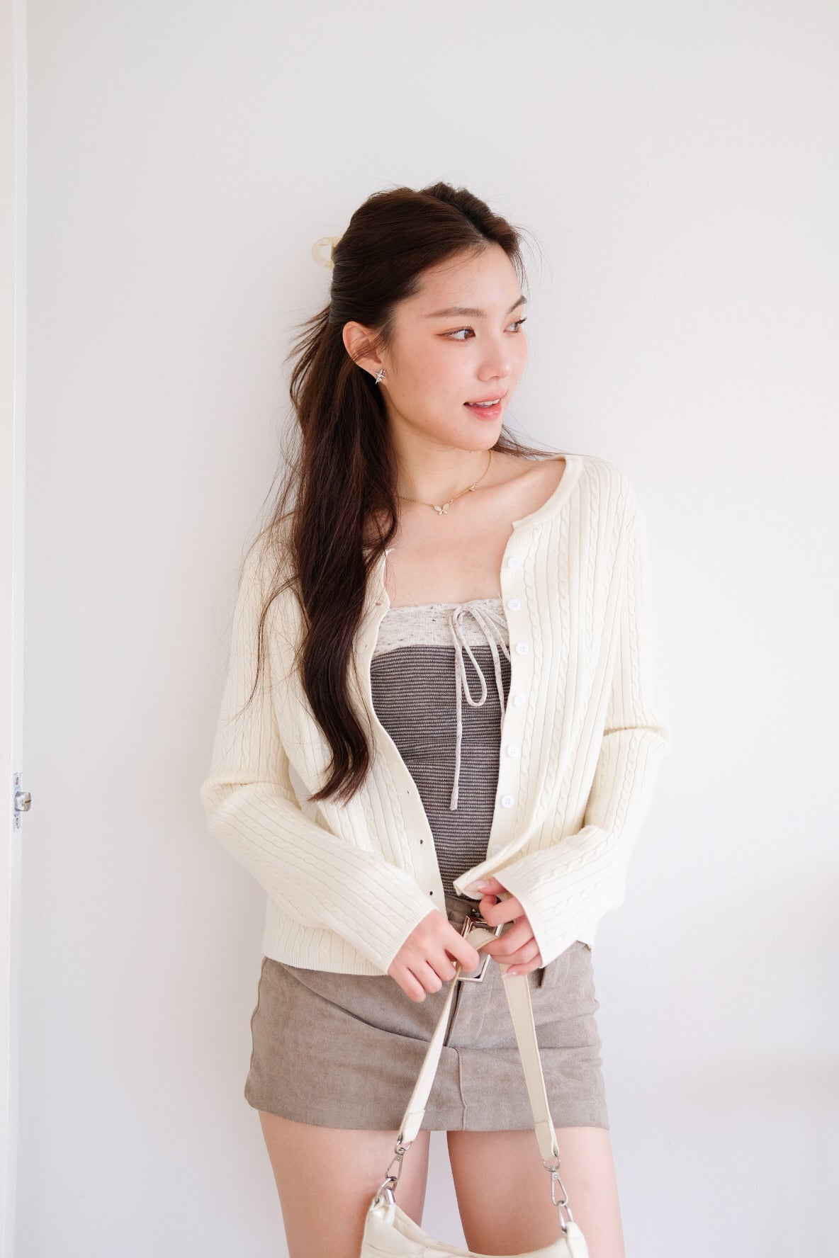 Sharlyn Cable Knit Cardigan (Cream)