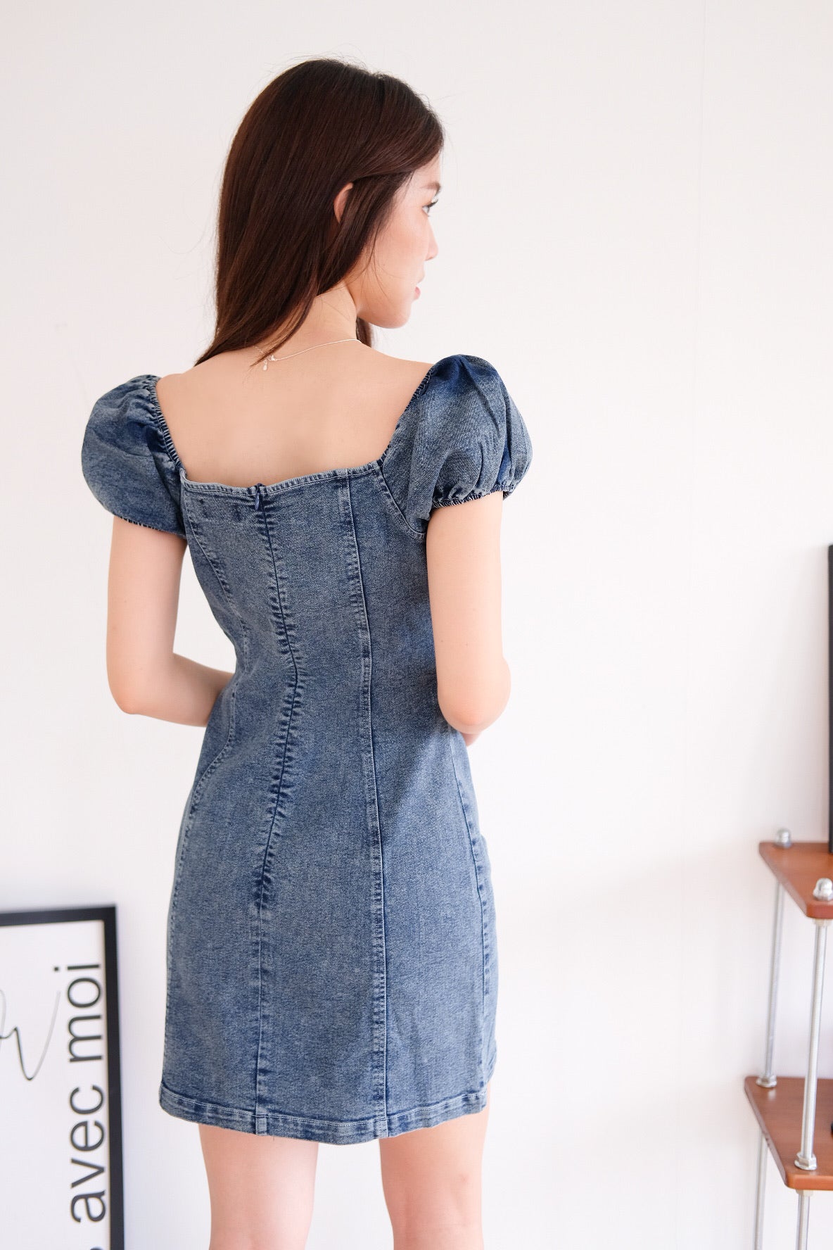 Celeste Ribbon Denim Dress (Dark Blue)