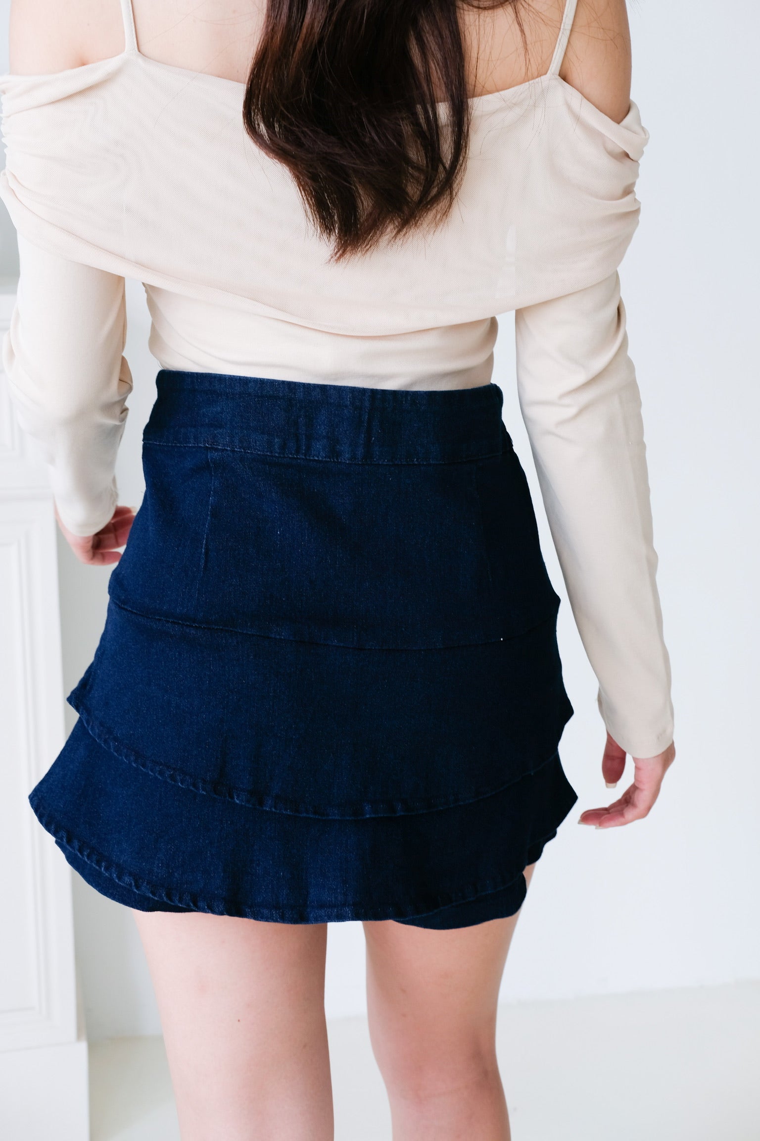 Zyla Layered Denim Skorts (Dark Blue)