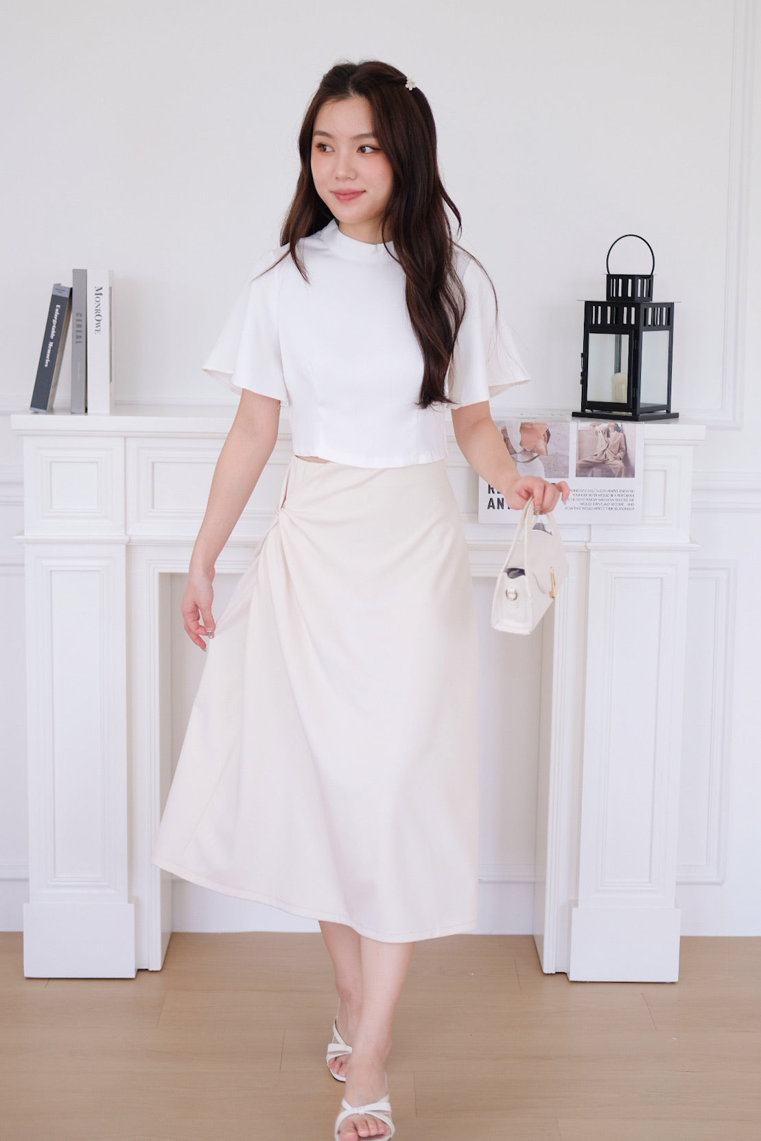 Grace Twist A Line Skirt (Cream)