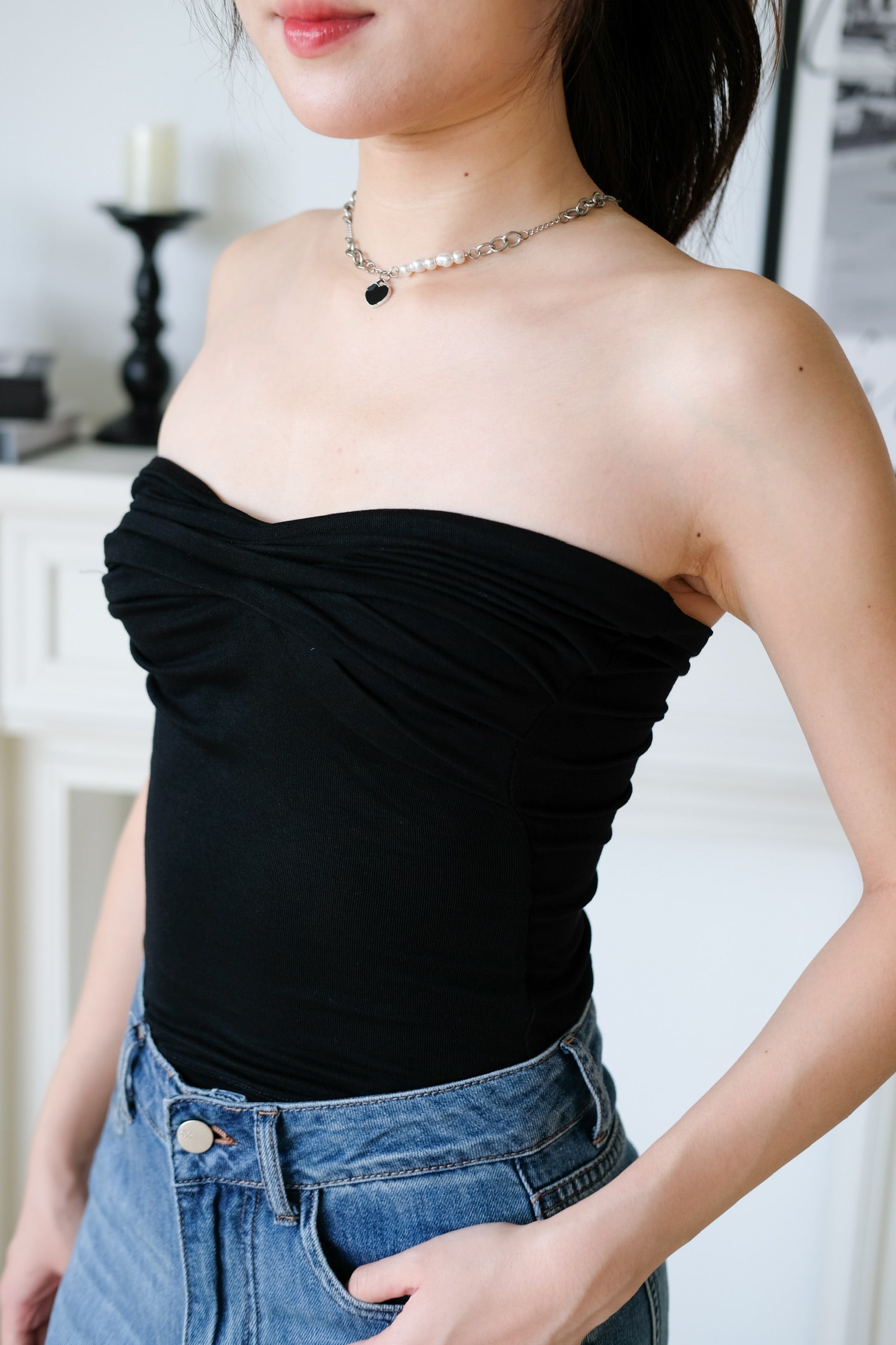 Naomi Twist Cotton Tube Top (Black)