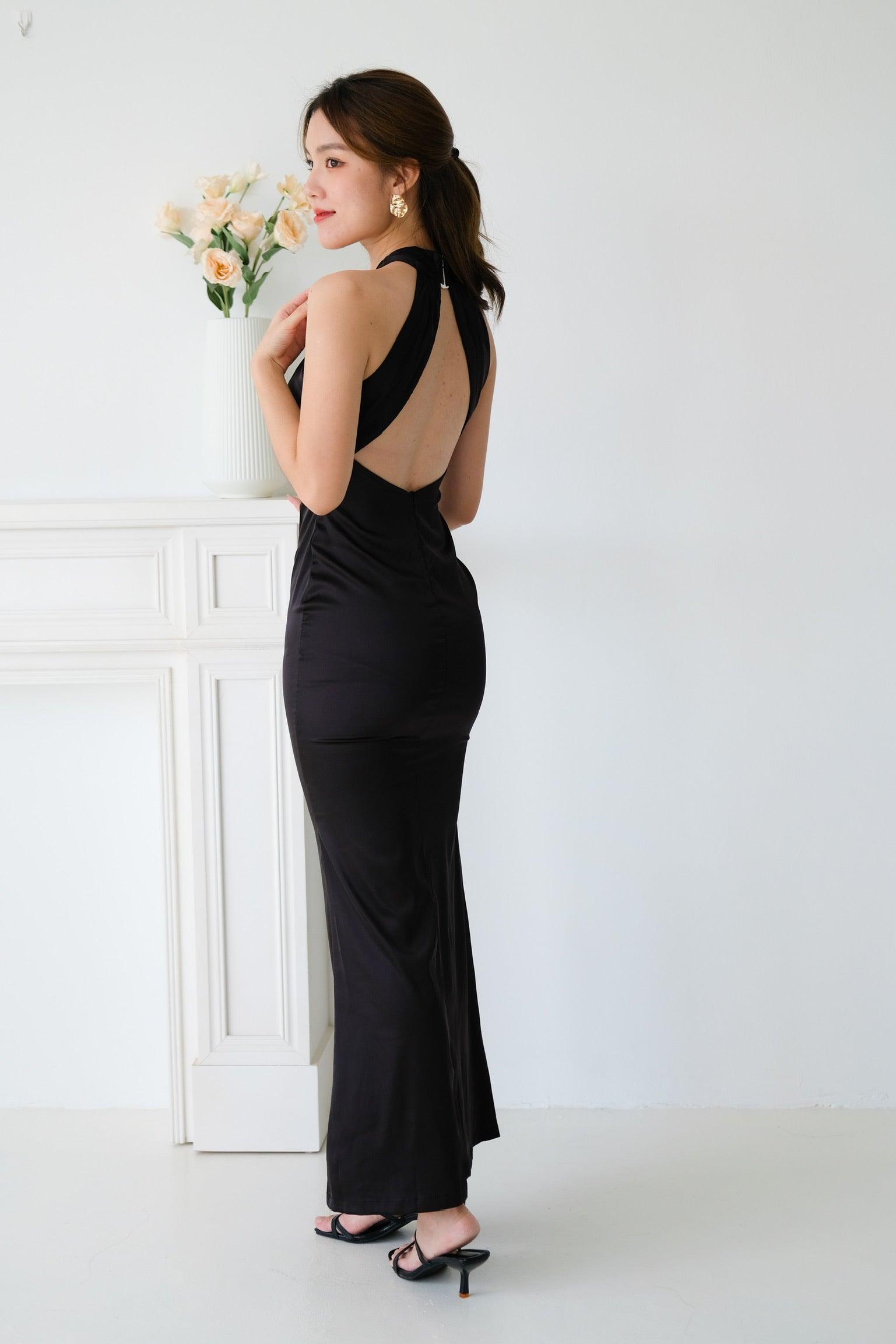 Kennedy Satin Maxi Dress (Black)