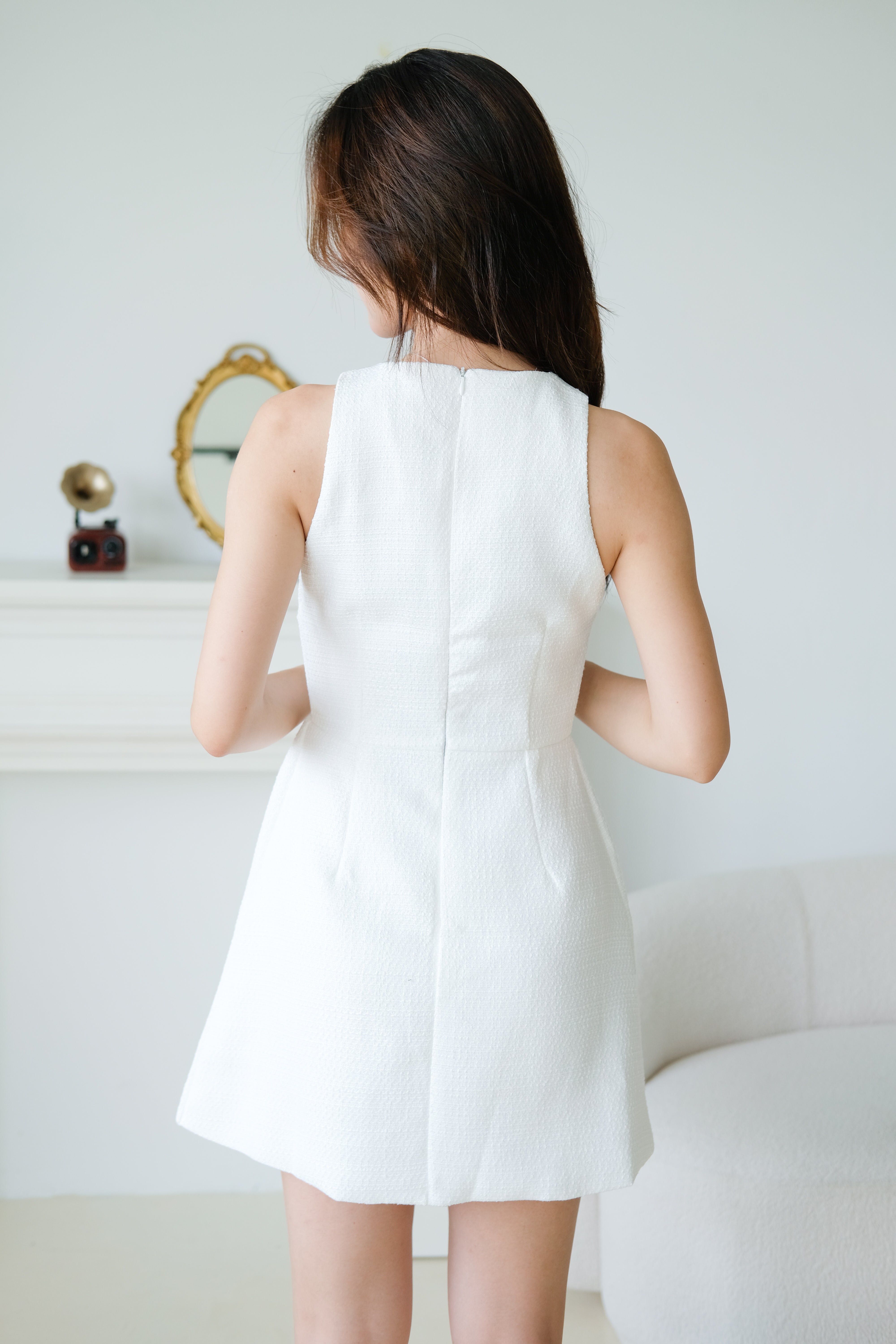 Pearly Tweed Halter Dress (White)