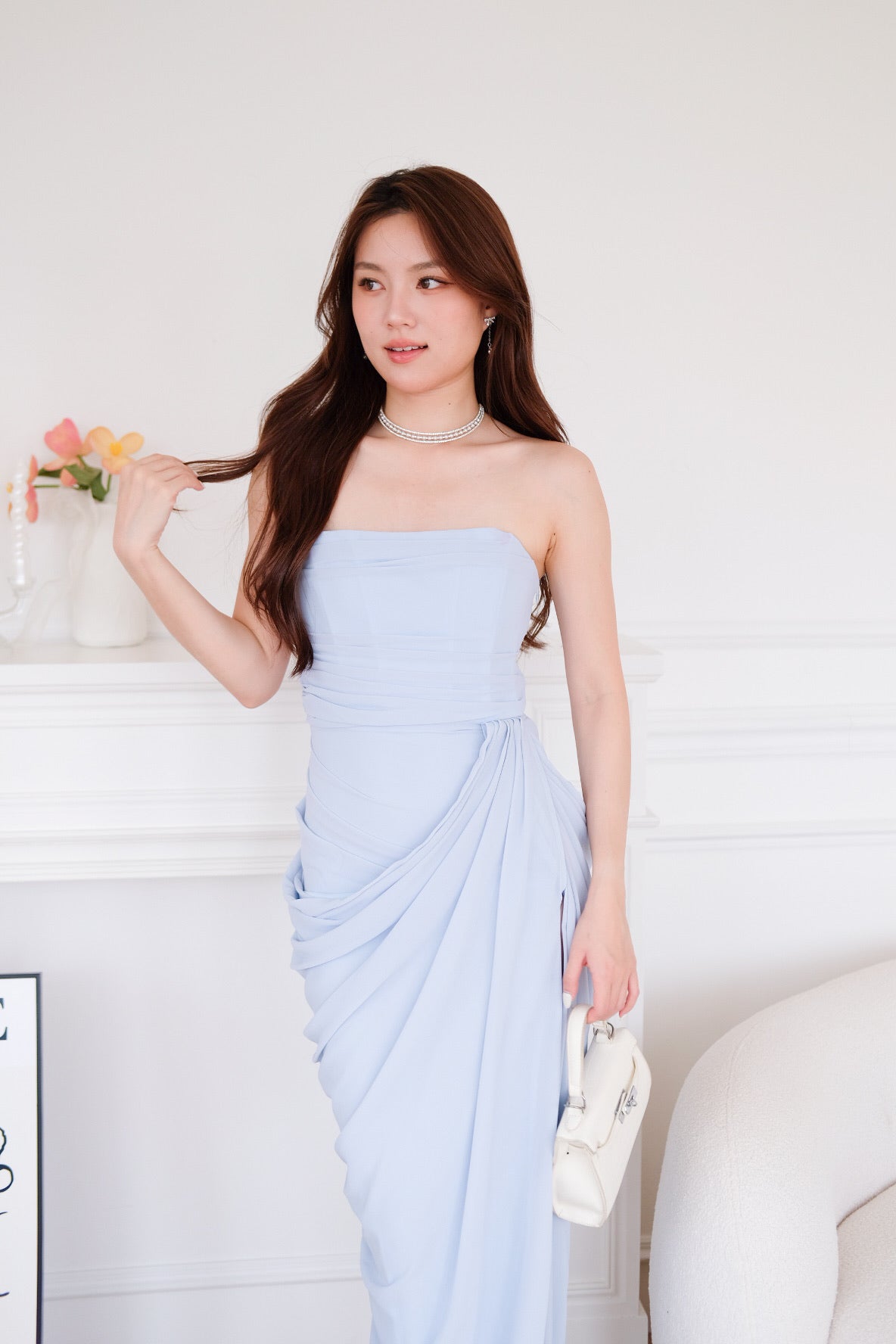 Seraphina Tube Corset Slit Maxi Dress (Pastel Blue)
