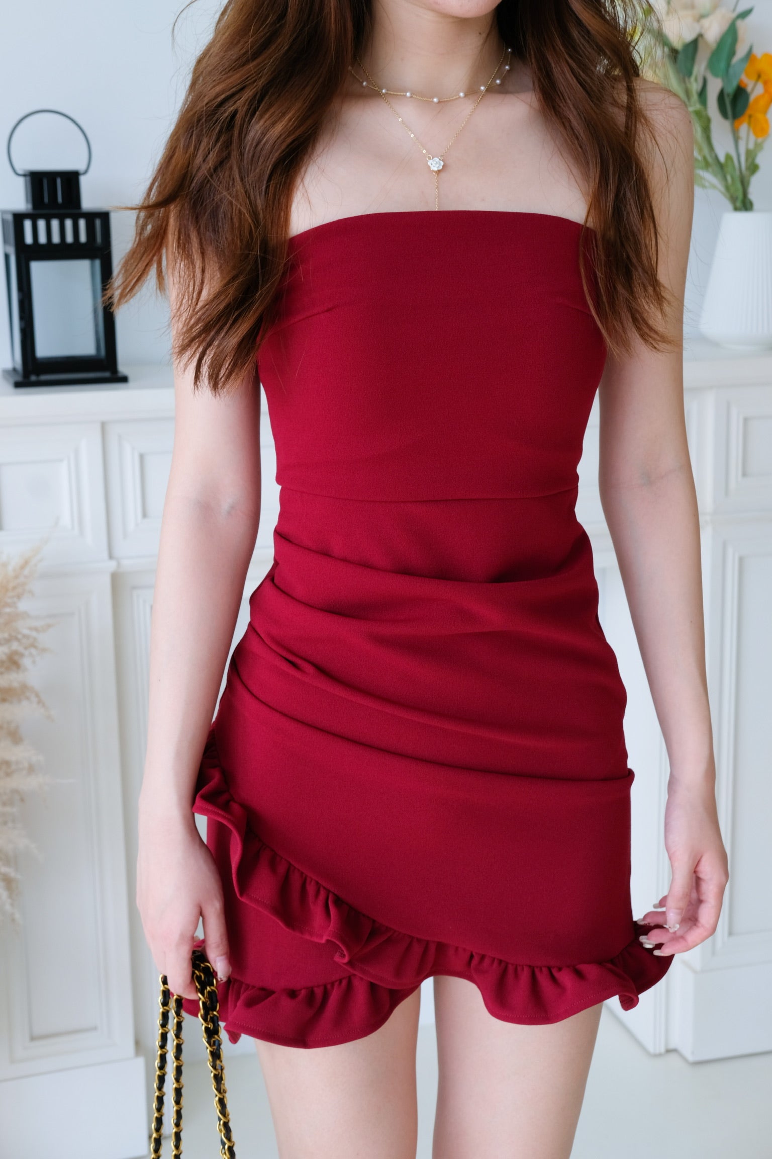 Cynthia Ruffle Tube Dress (Wine)