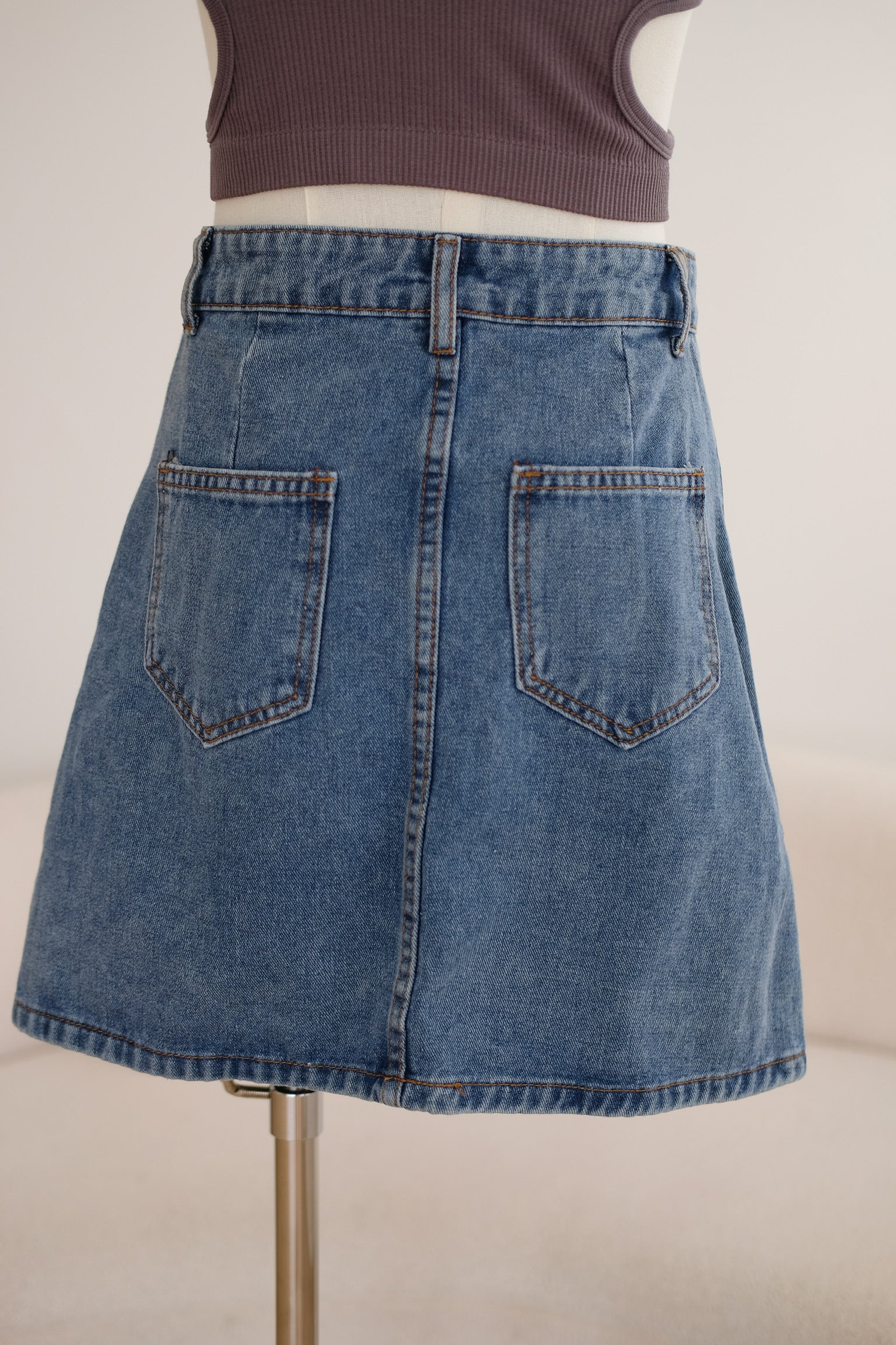 Dark Blue Denim High Waisted Skirt