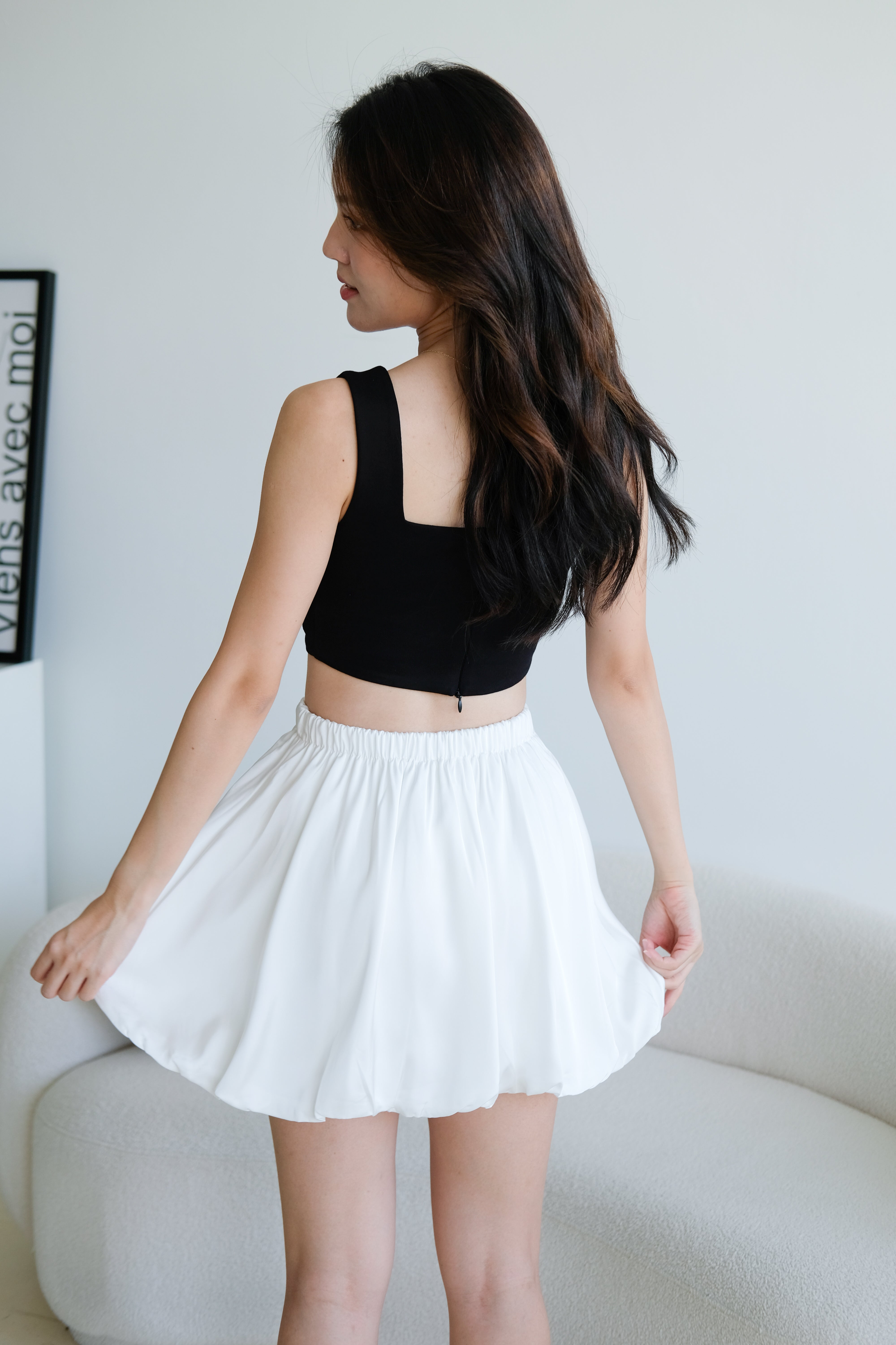 Lisa Bubble Satin Skirt (White)