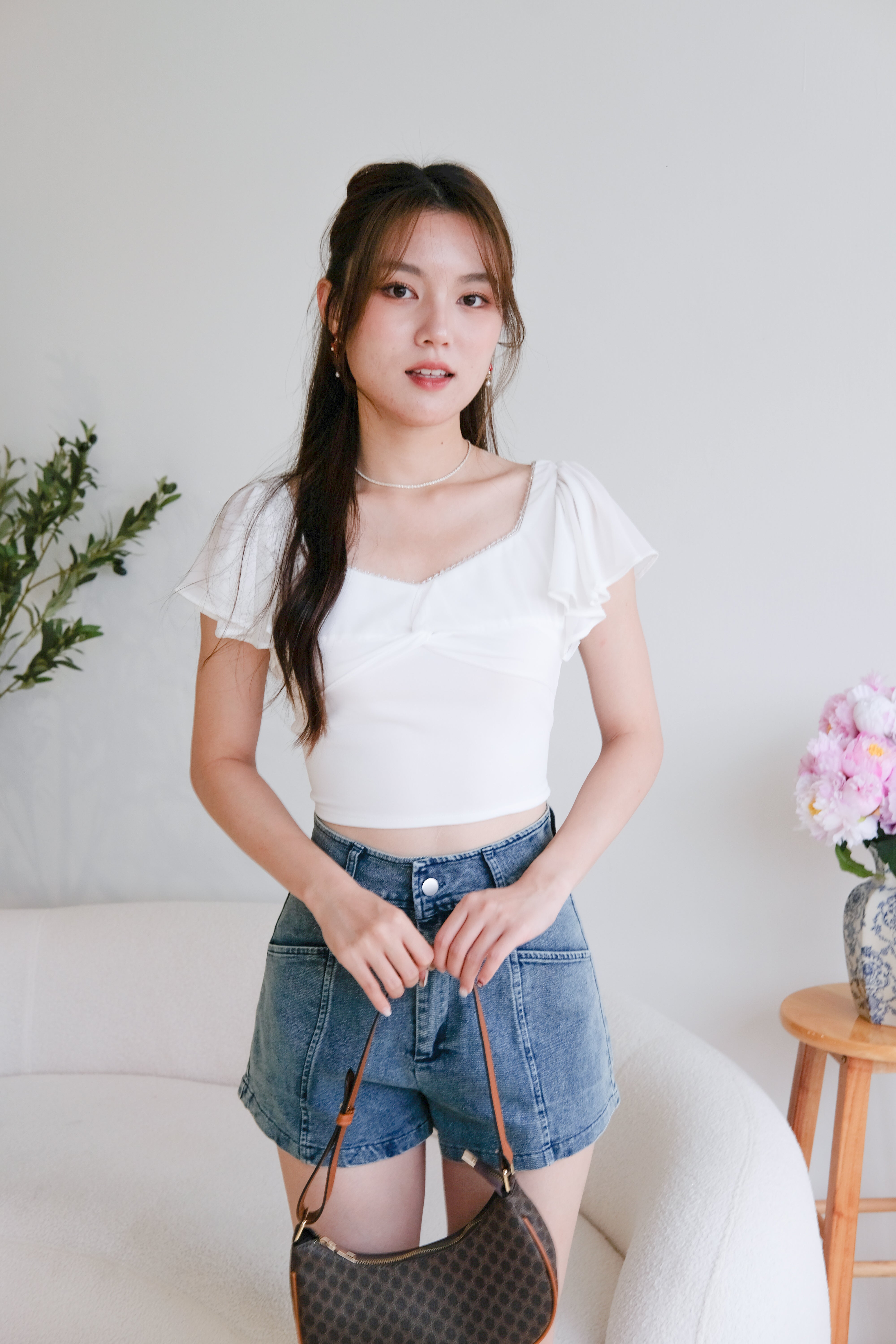 Lisette Flutter Crop Top (White)