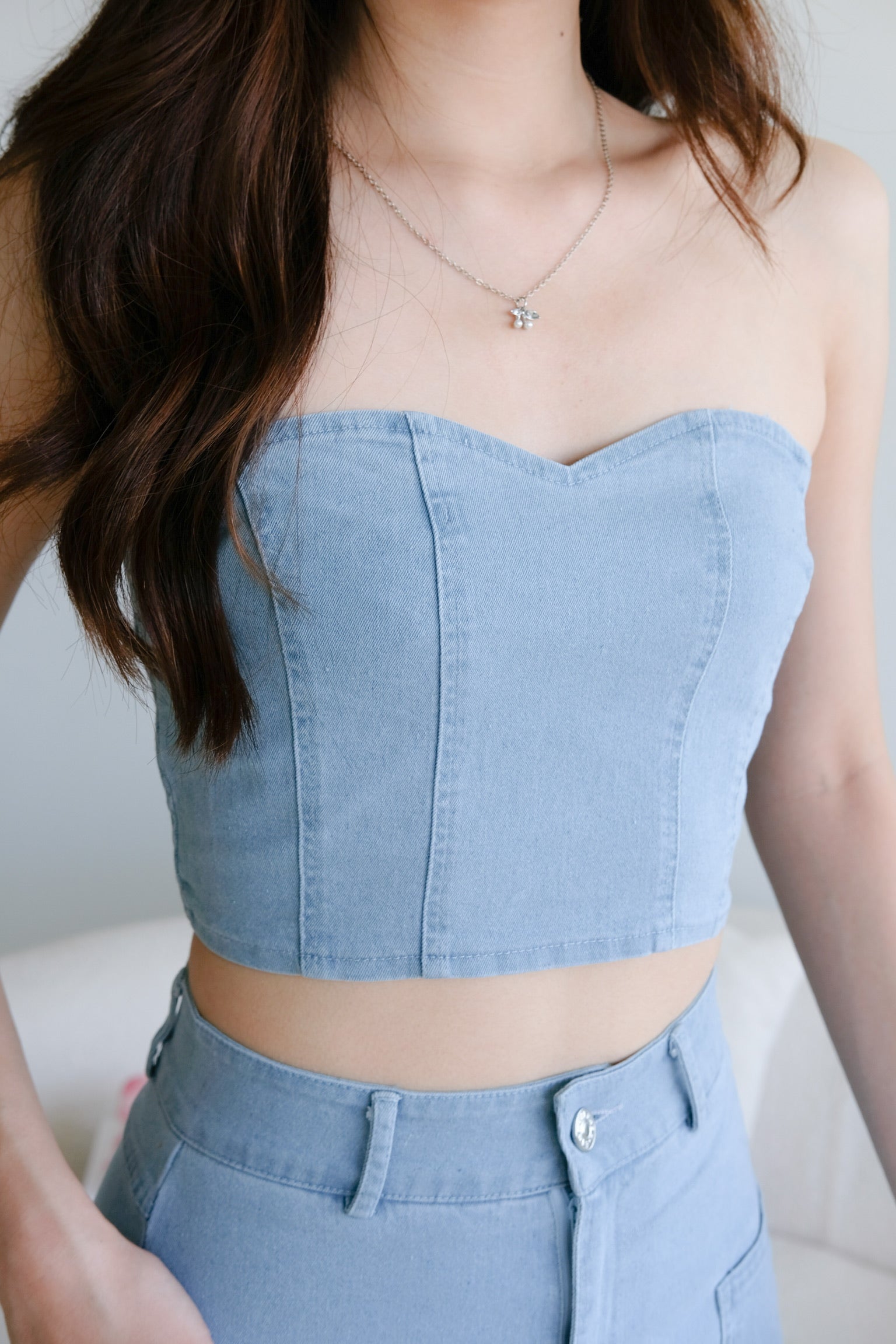 Bae Sweetheart Denim Tube Top (Light Denim)