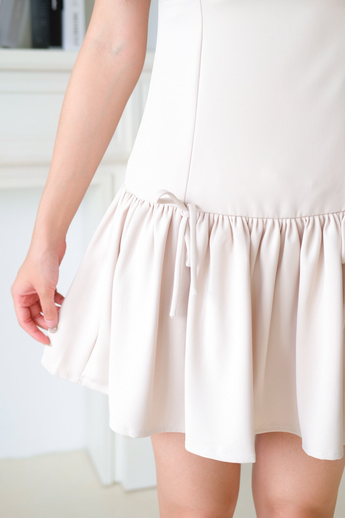 Lynette Low Waist Ribbon Dress (Ecru)