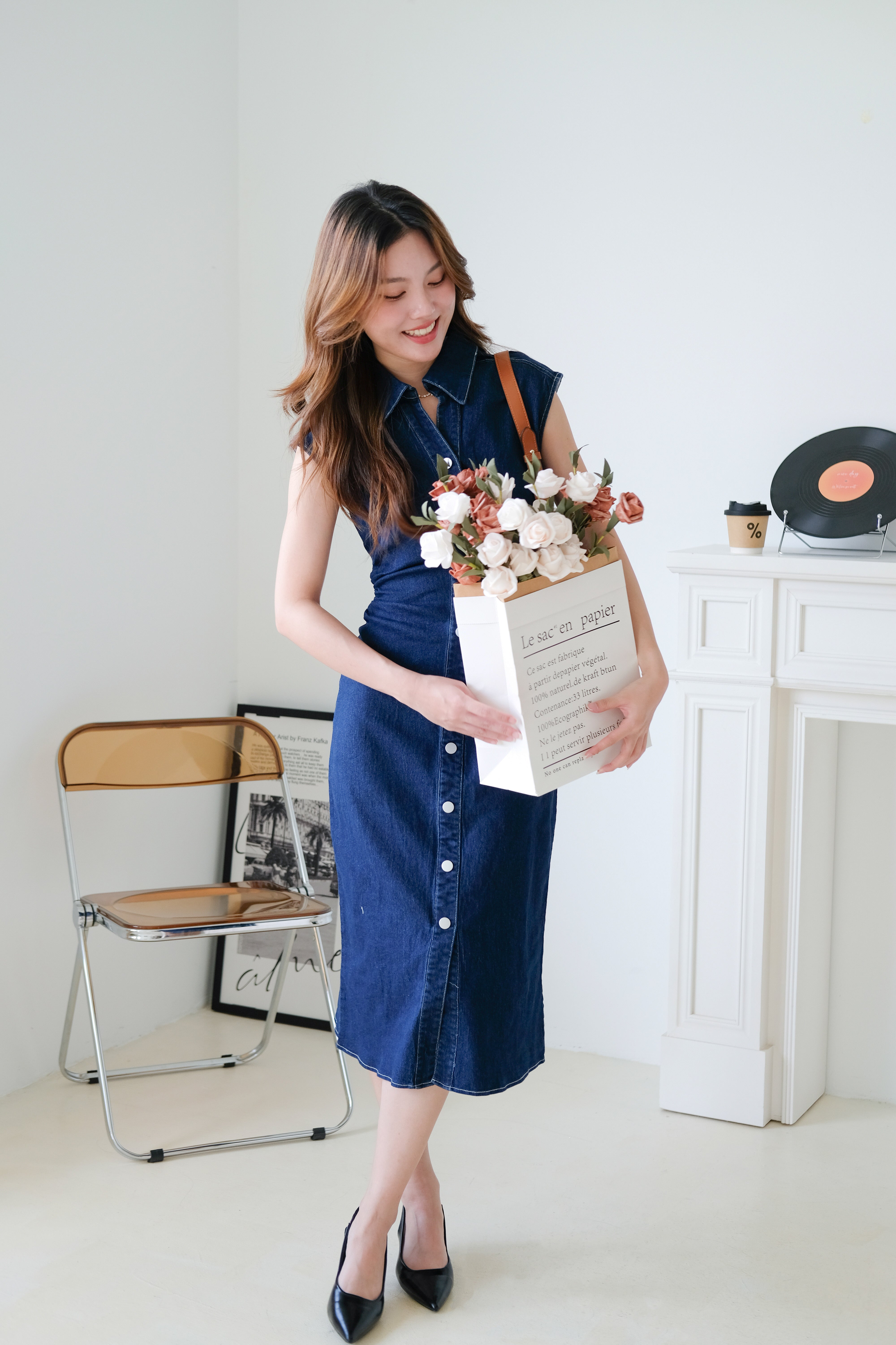 Sophie Collared Denim Maxi Dress (Dark Wash)