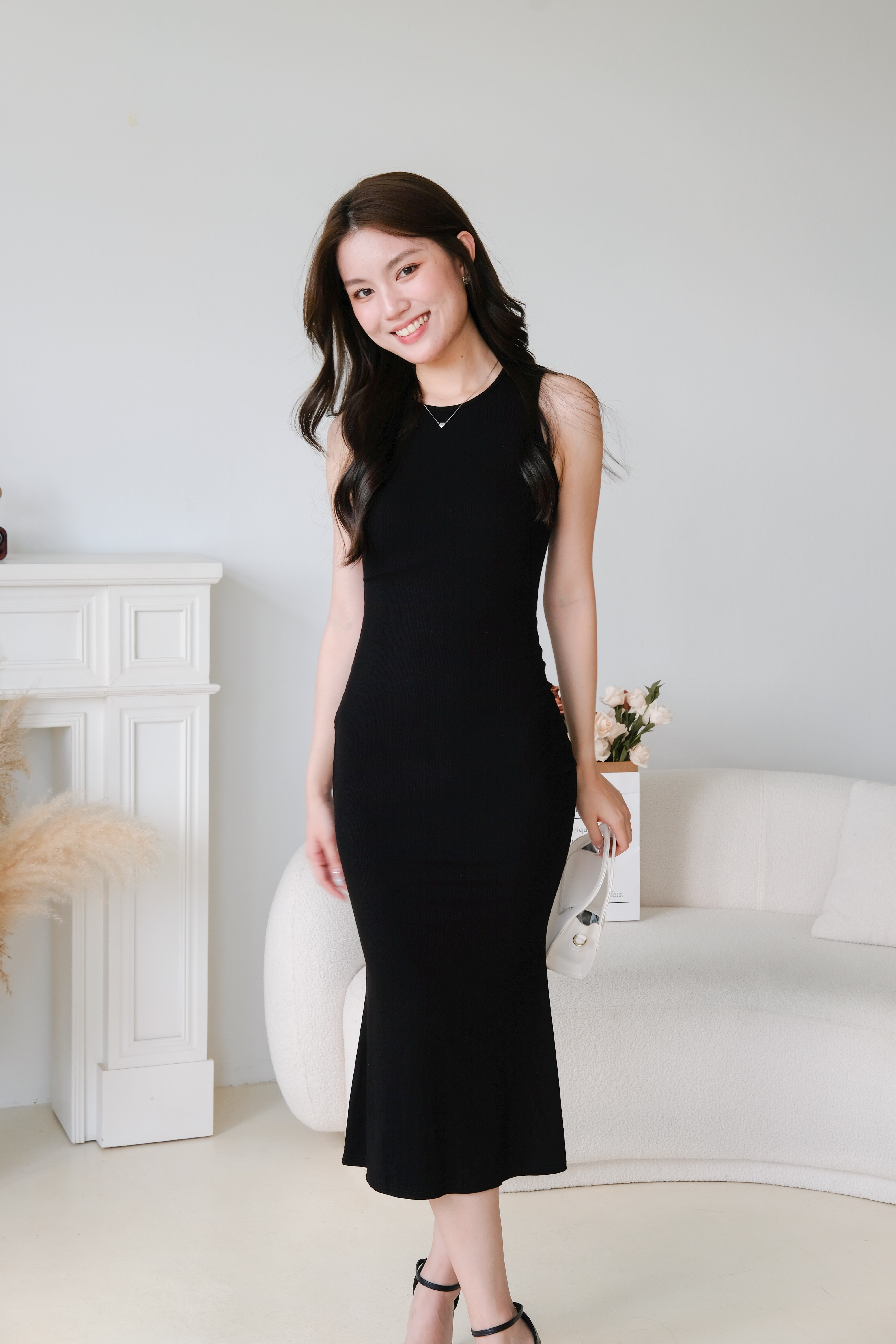 Stacey High Neck Bodycon Maxi Dress (Black)