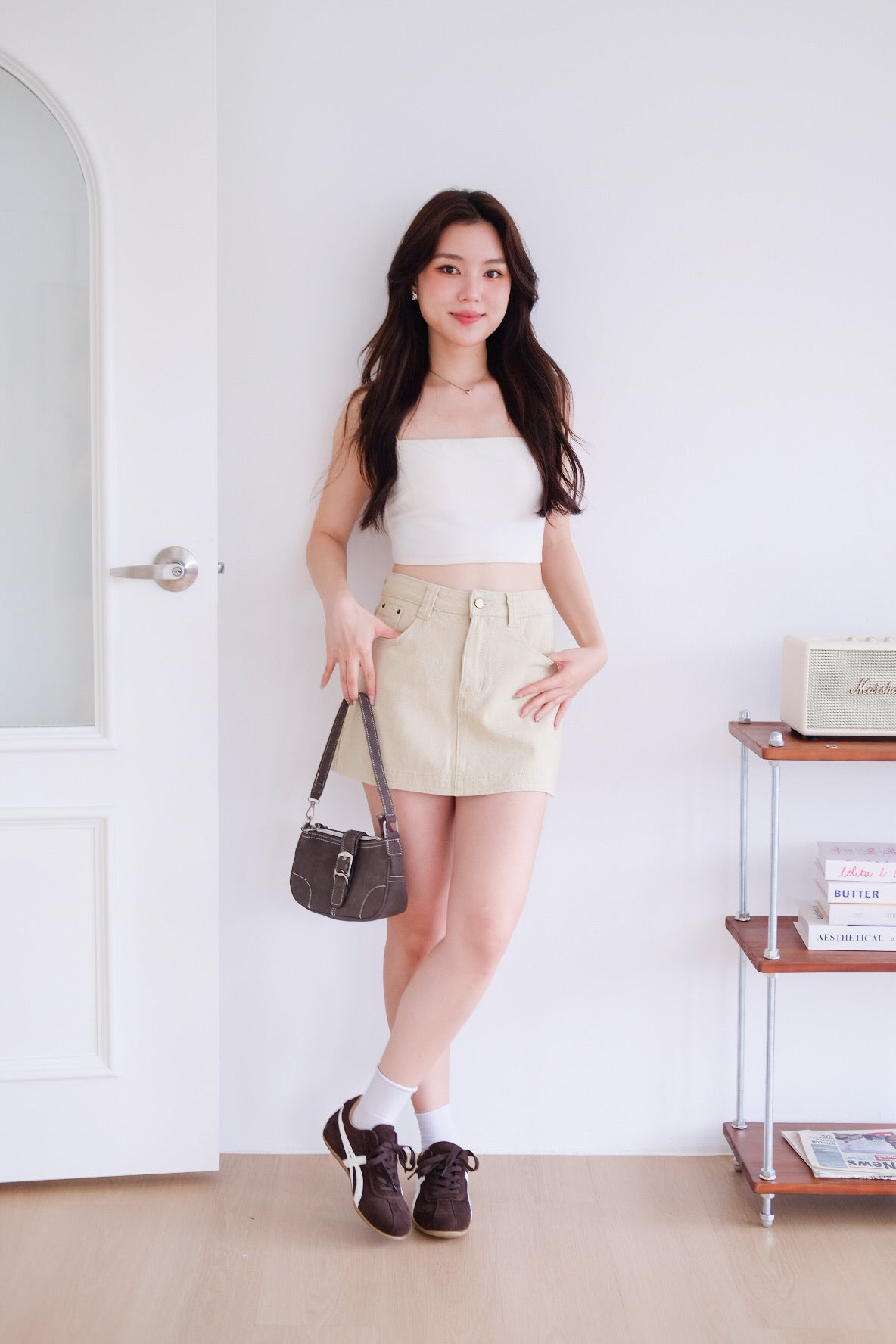 Levin Denim Skorts (Light Khaki)