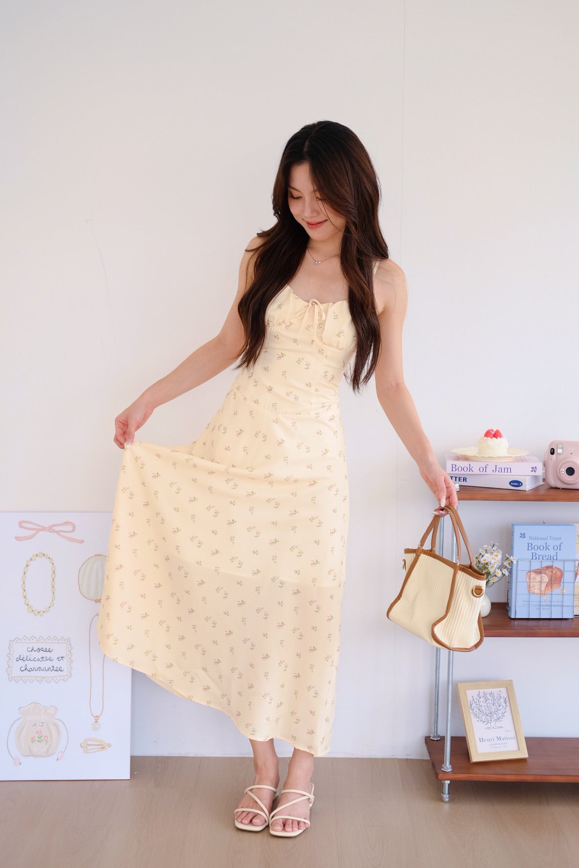 Aubrey Floral Ruched Maxi Dress (Cream)