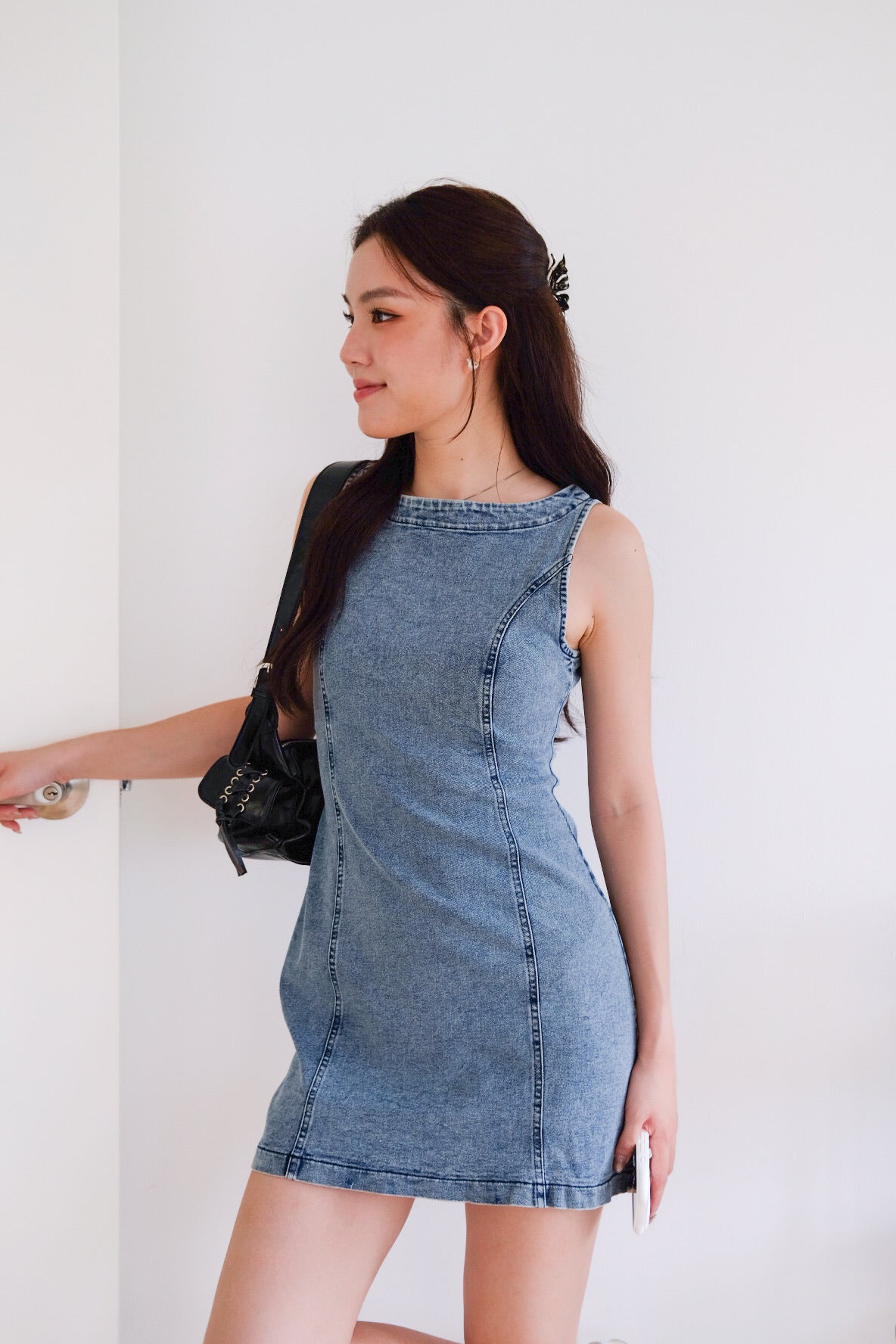Georgie Panel Denim Dress (Acid Light Blue)
