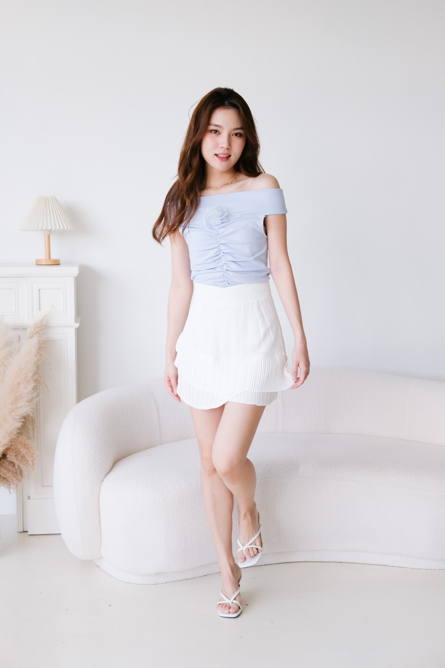 Ernie Rose Off Shoulder Crop (Sky Blue)