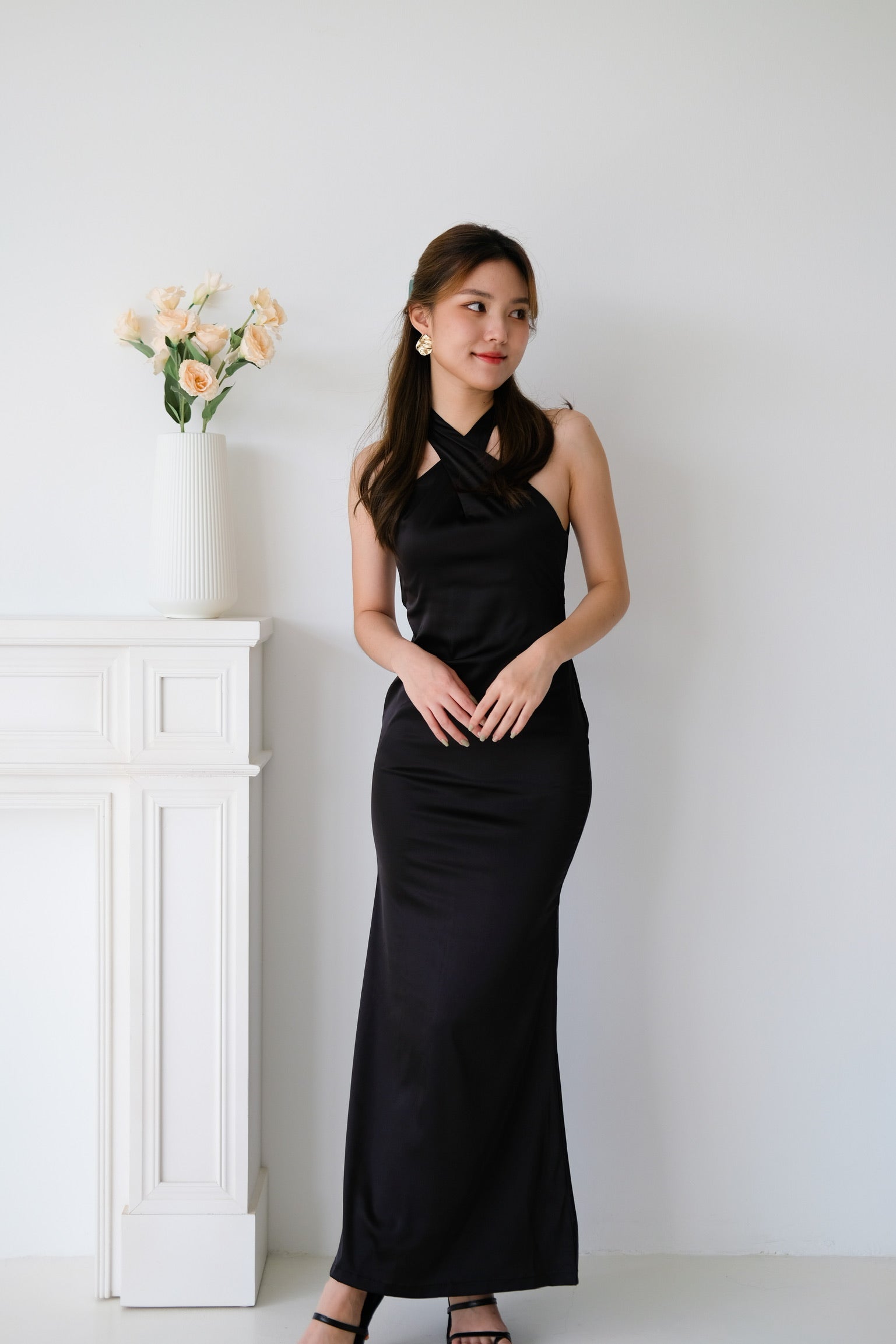 Kennedy Satin Maxi Dress (Black)