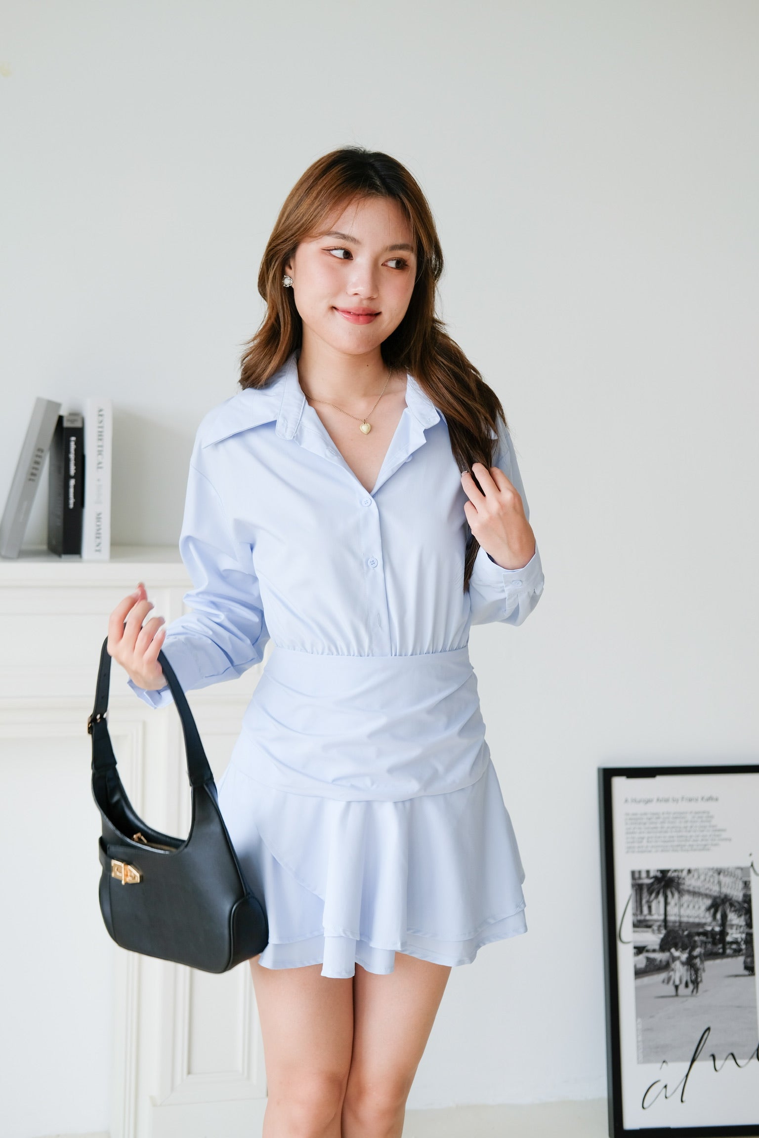 Ji-eun Collared Skater Shirt Dress (Light Blue)