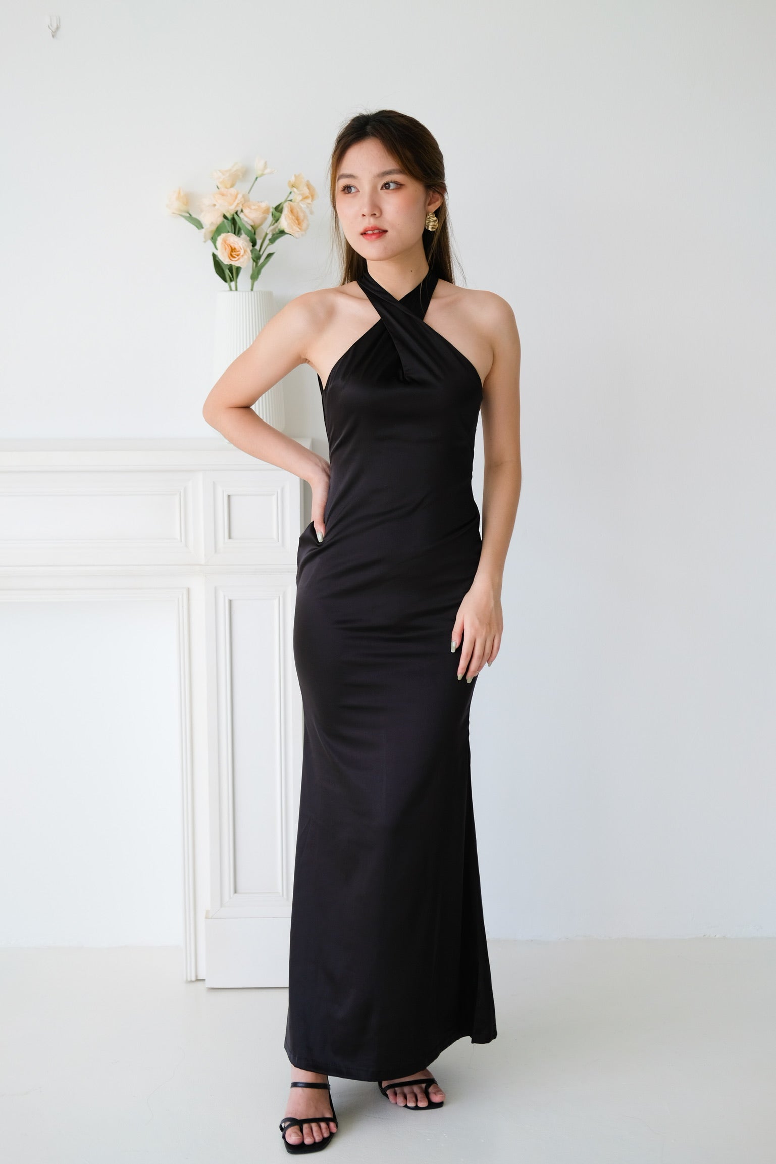 Kennedy Satin Maxi Dress (Black)