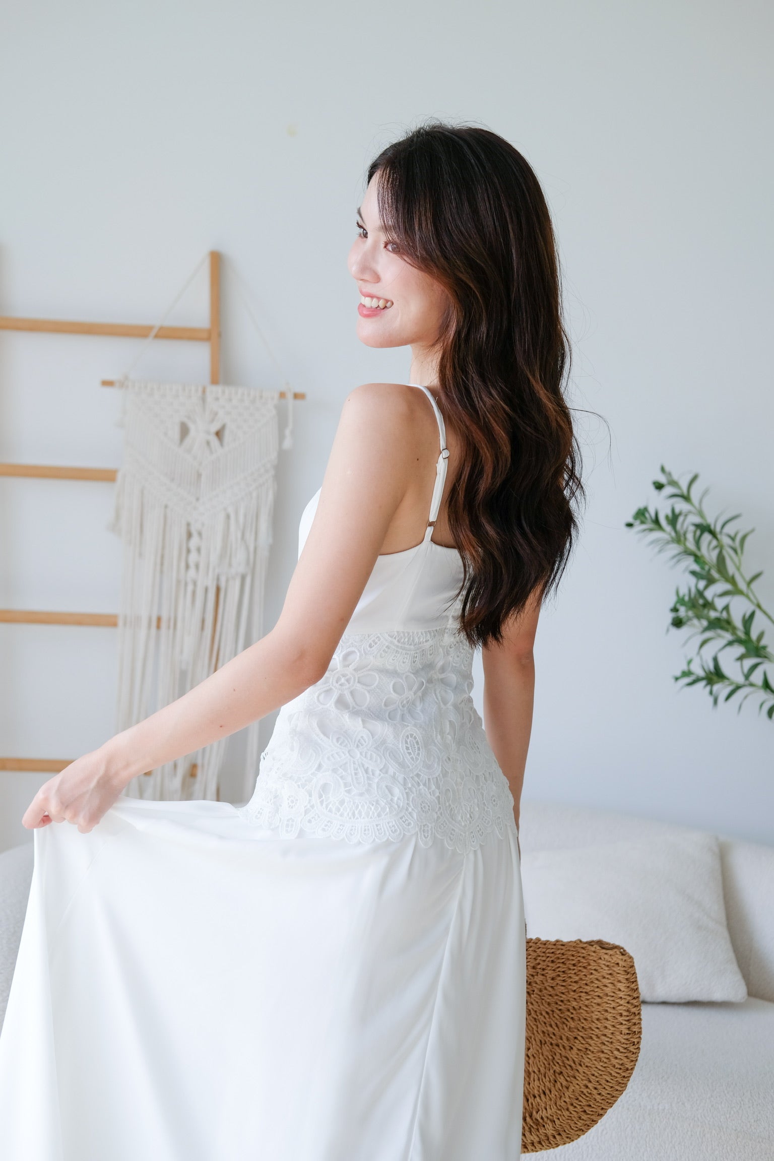 Saphira Crochet Maxi Dress (White)