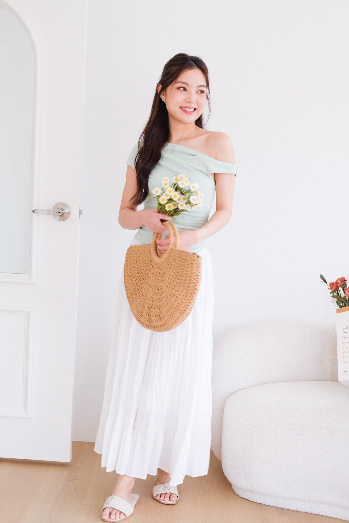 Deborah One Shoulder Ruched Top (Glacial Green)
