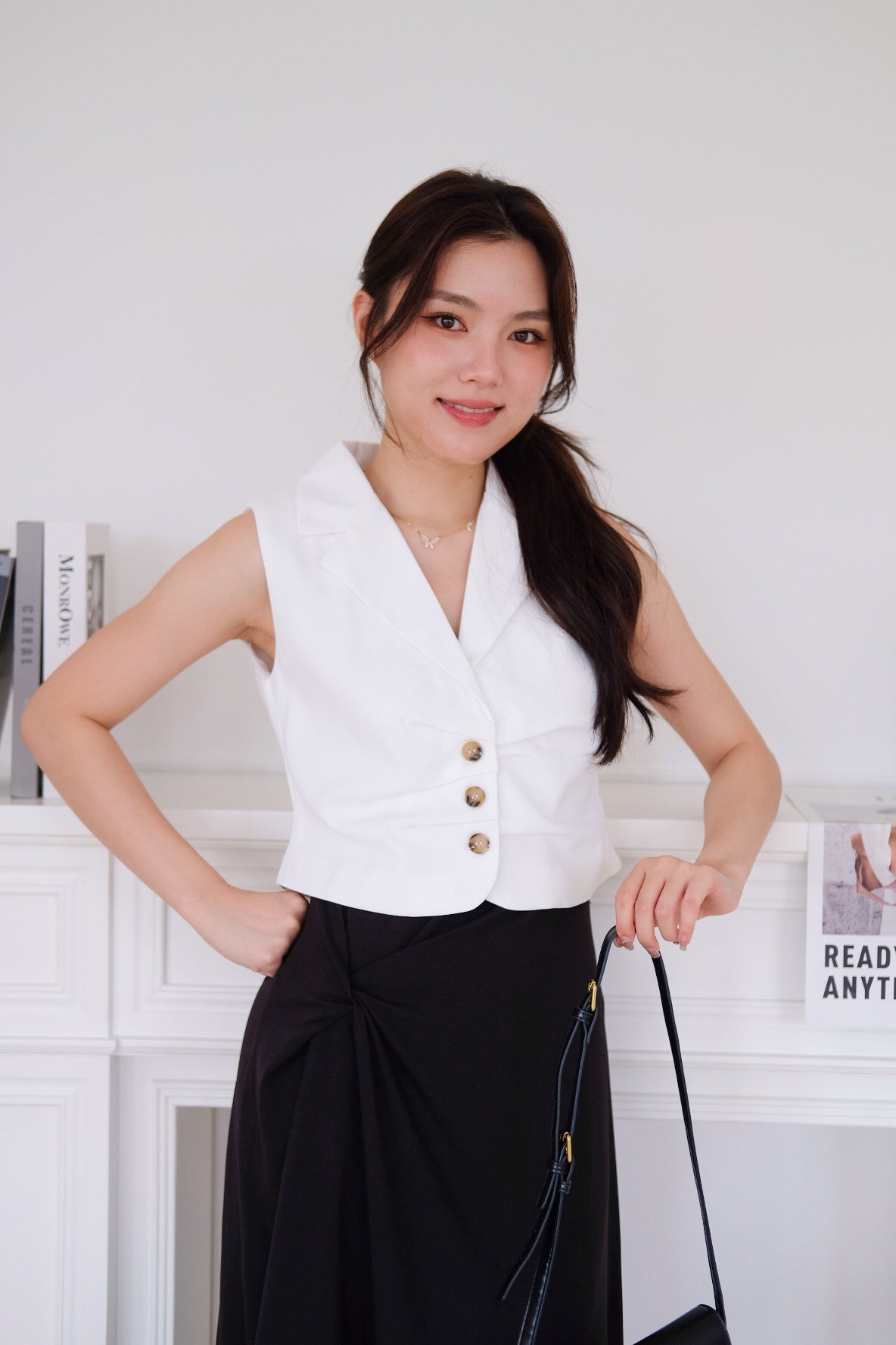 Noel Collared Crepe Vest Top (White)