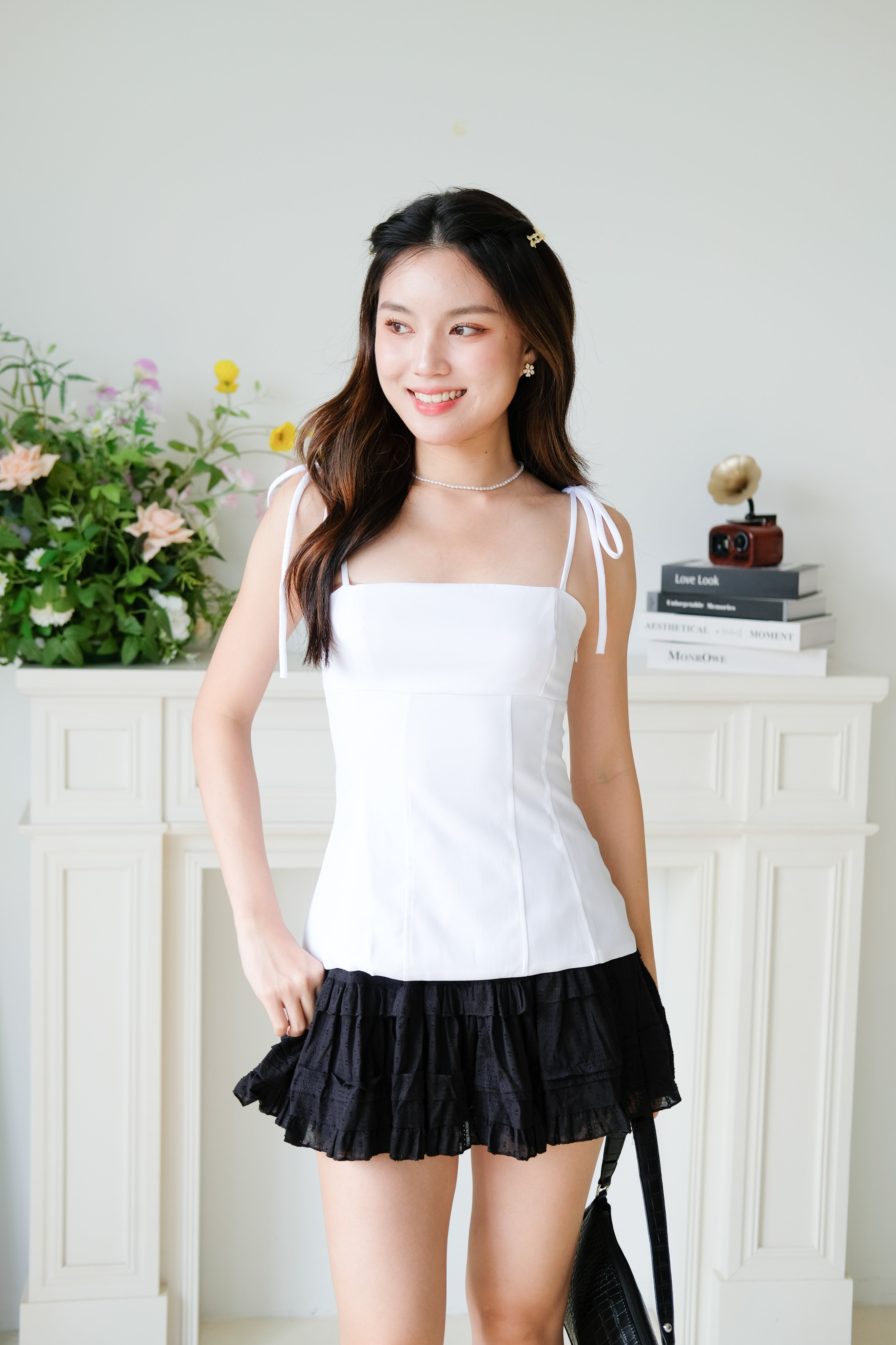 Marilyn Self Tie Ribbon Top (Plain White)