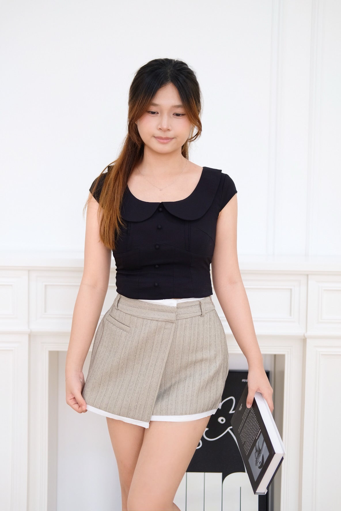 Light Brown Striped Mini Skirt