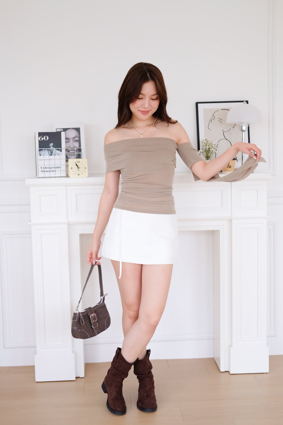 Erika Draped Off Shoulder Top (Smoky Green)