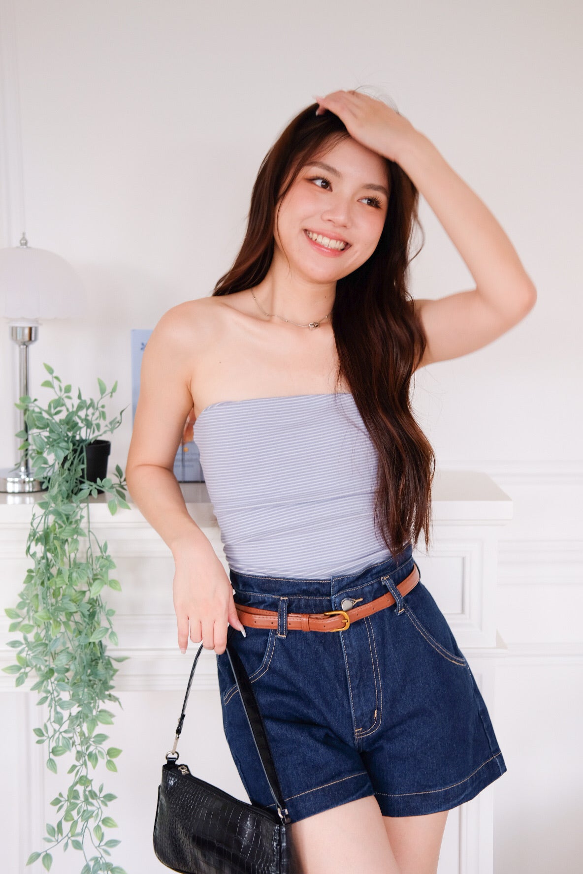Capri Striped Padded Tube Top (Baby Blue)