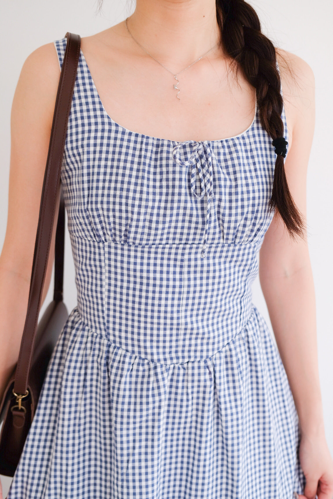 Carmie Thick Waist Midi Dress (Blue Plaid)
