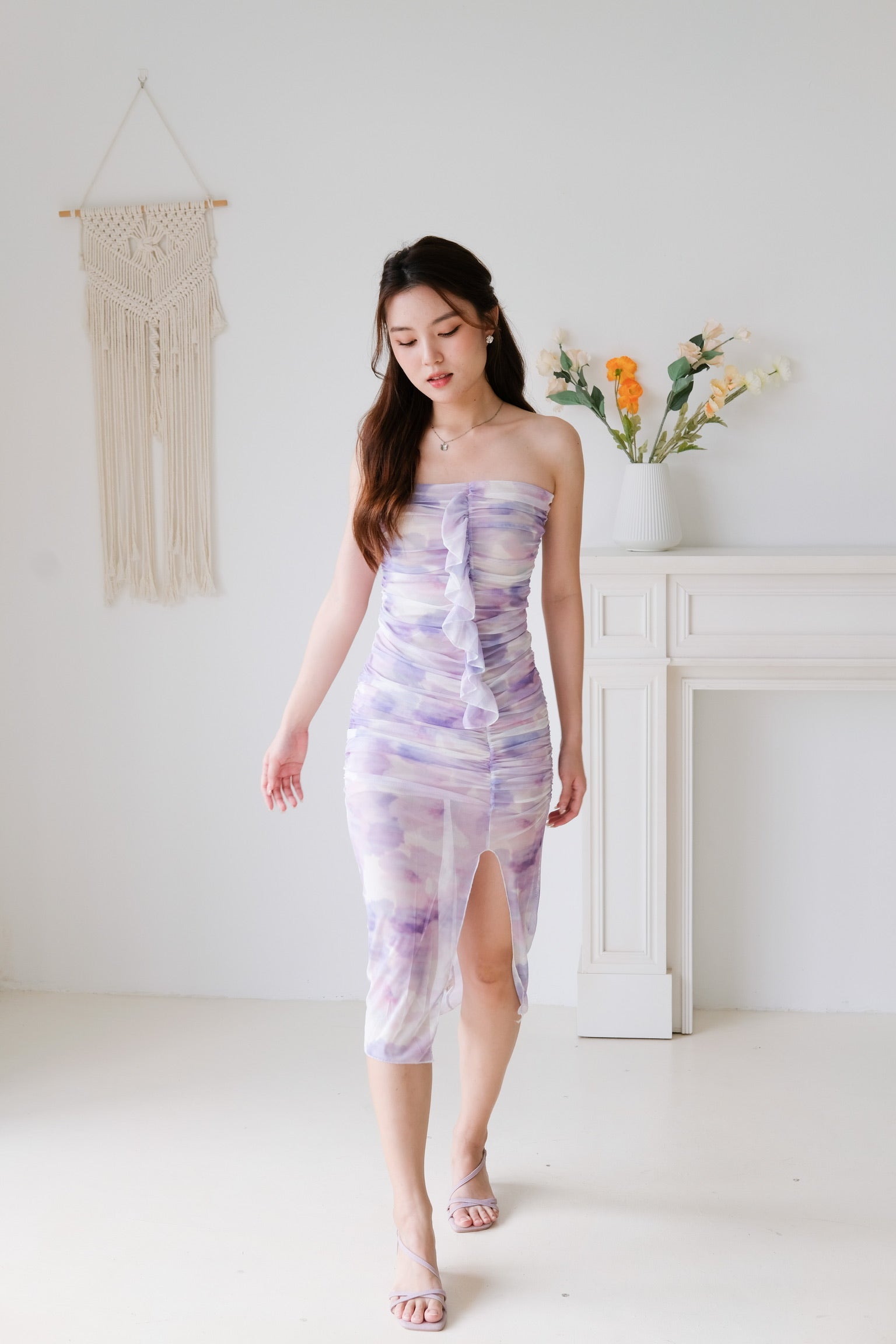 Cherine Abstract Mesh Bodycon Dress (Lilac)