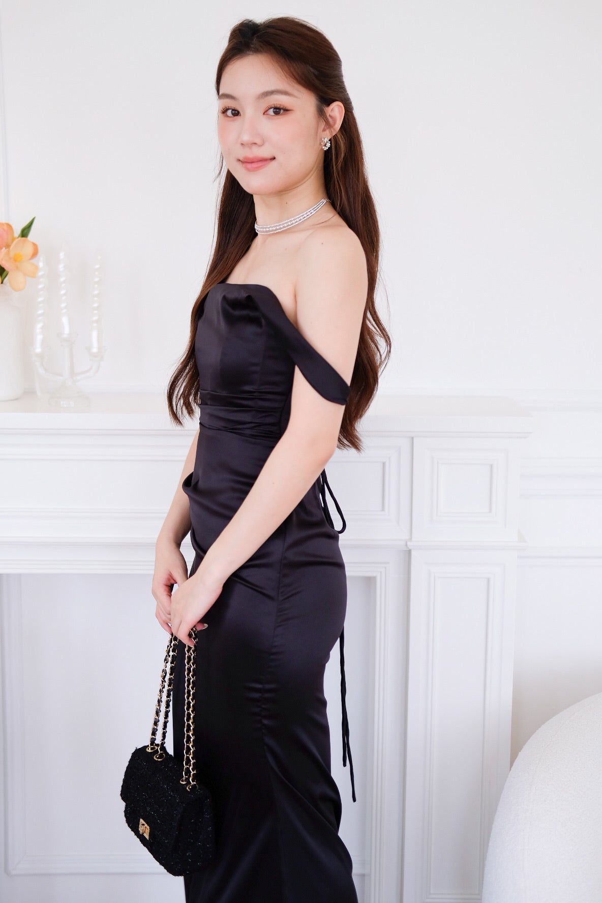 Ophelia Satin Mermaid Maxi Dress (Black)