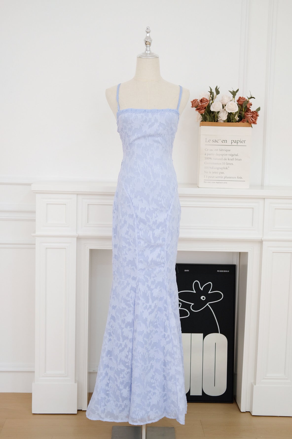 Blue Floral Bareback Maxi Dress