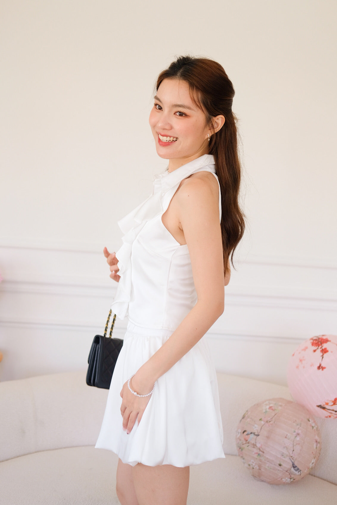 Lunelle Satin Ruffle Bubble Set (White)