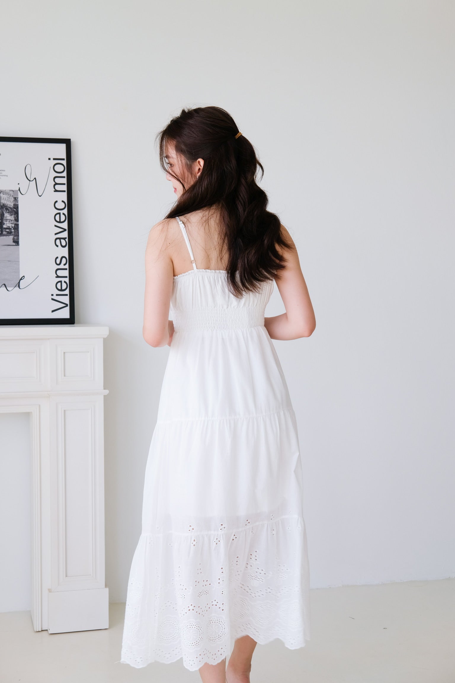 Adelaide Smocked Eyelet Maxi Dress (White)